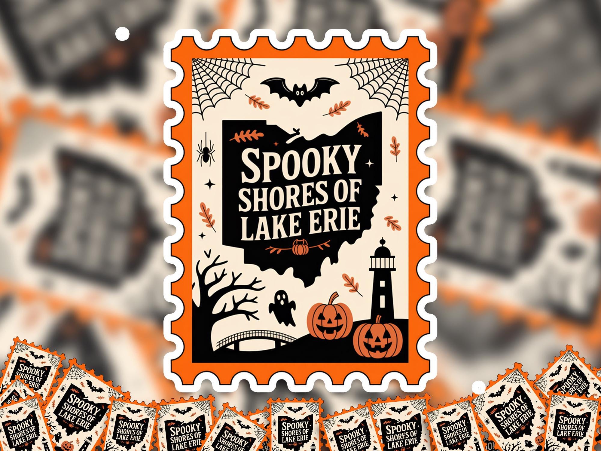 Ohio Stamp Halloween Sticker, Spooky USA Kiss-Cut Vinyl, Waterproof Decal, United States Travel