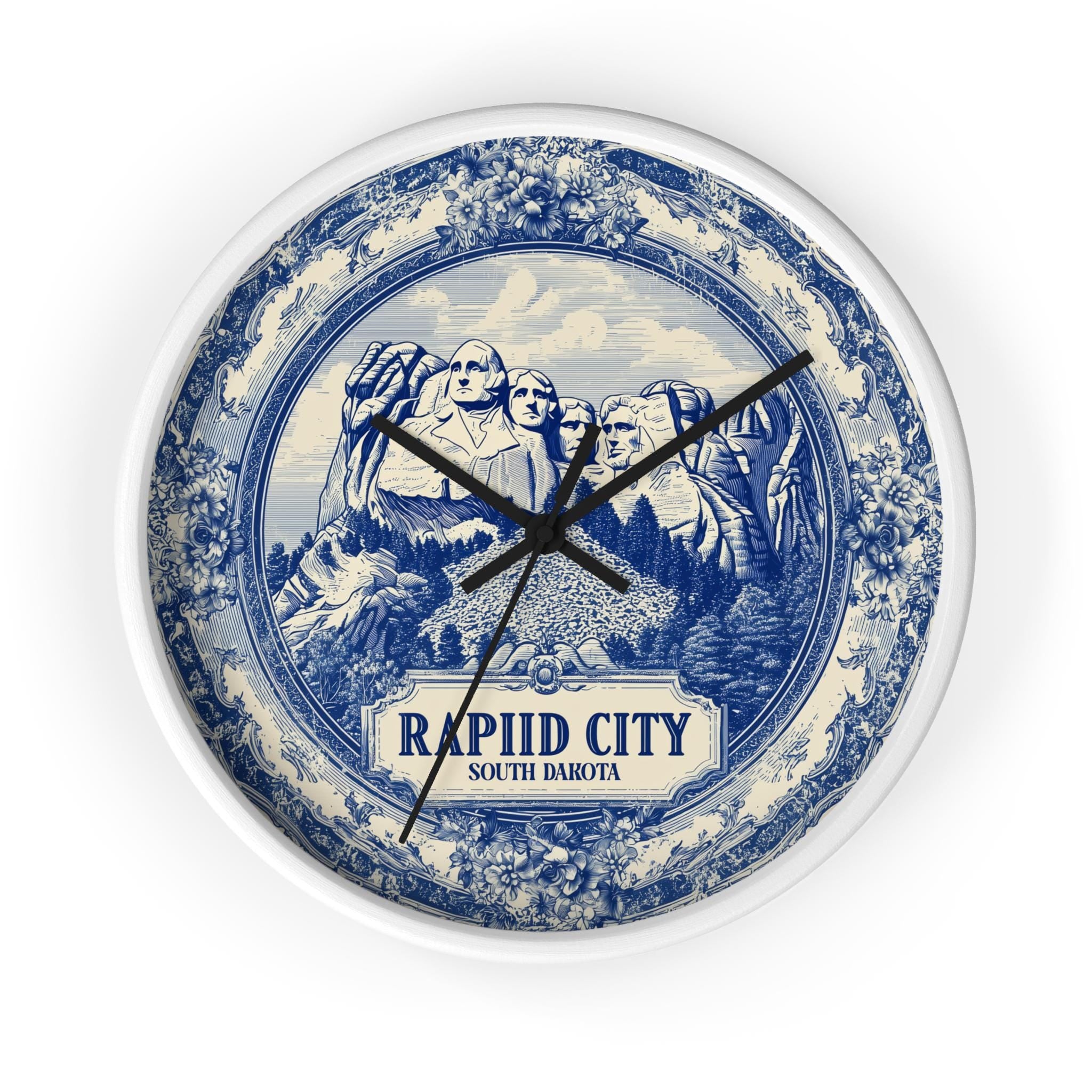 Rapid City South Dakota Wall Clock, Delf style Home Decor, Vintage City Travel Keepsake Art