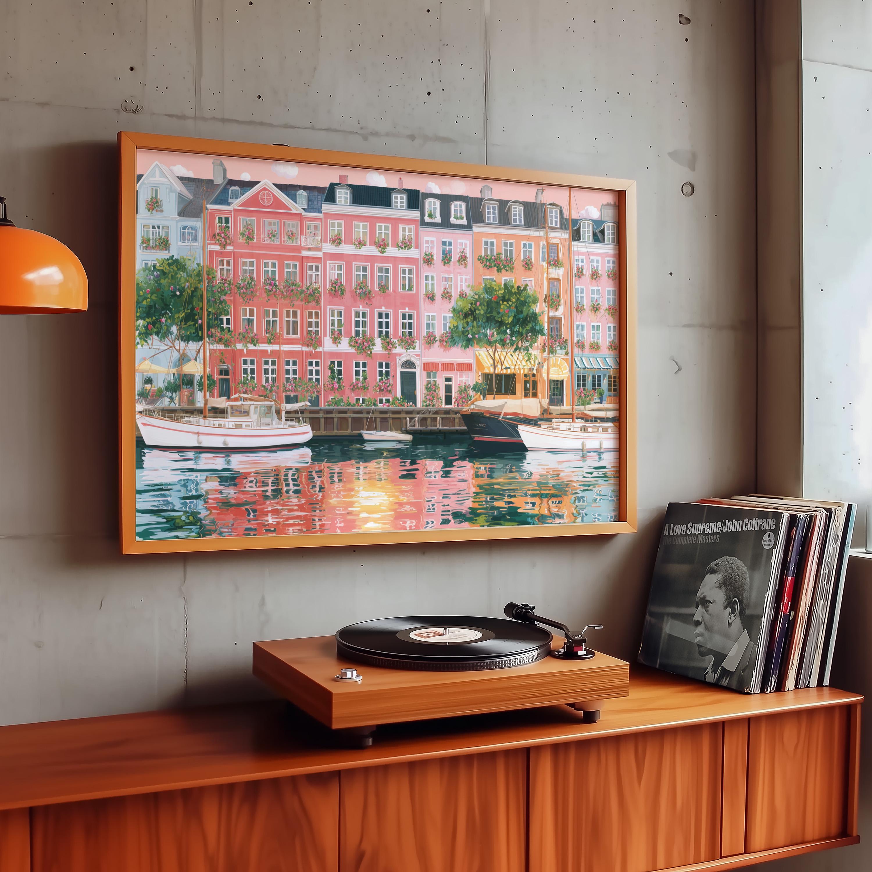 Copenhagen Spring Wall Art, Denmark Floral Travel Gift Decor Large Print Painting