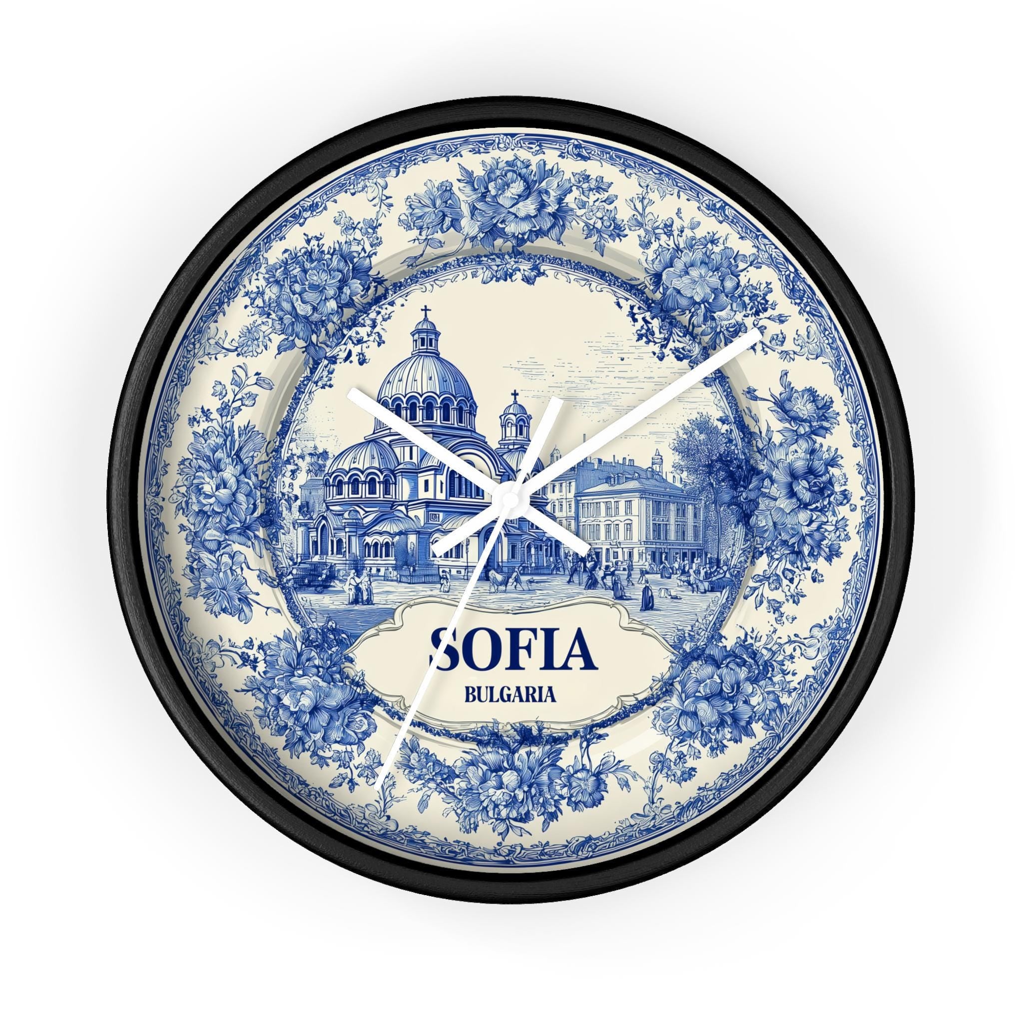 Sofia Bulgaria Wall Clock, Delf style Home Decor, Vintage City Travel Keepsake Art