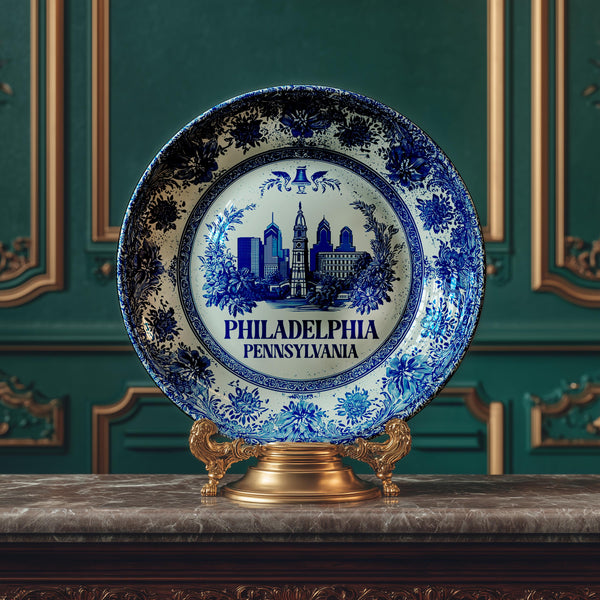 Philadelphia Decorative Plate, Delft Vintage Home Decor Personalized Gift Travel Housewarming Pennsylvania
