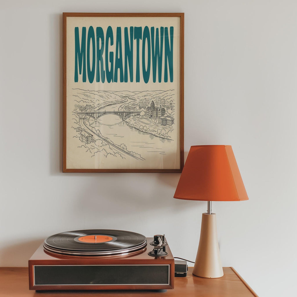 Morgantown West Virginia Wall Art, Framed Canvas Skyline Print, City Decor
