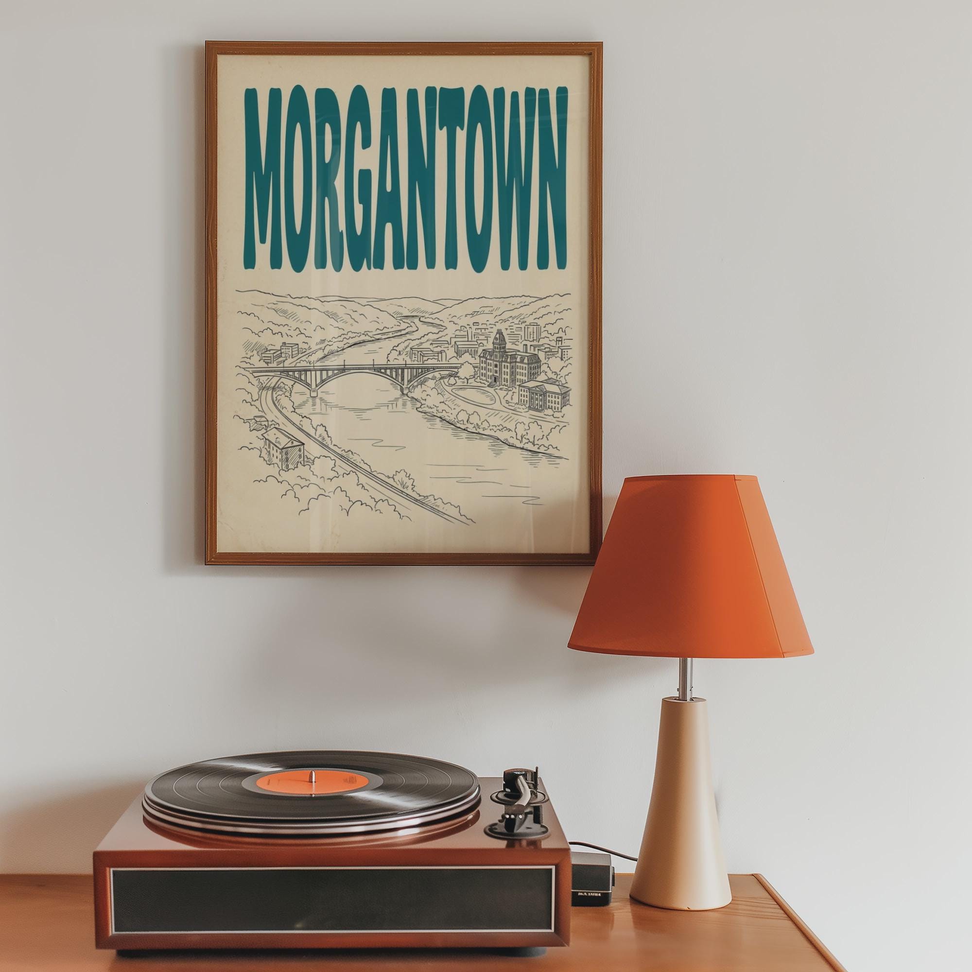Morgantown West Virginia Wall Art, Framed Canvas Skyline Print, City Decor