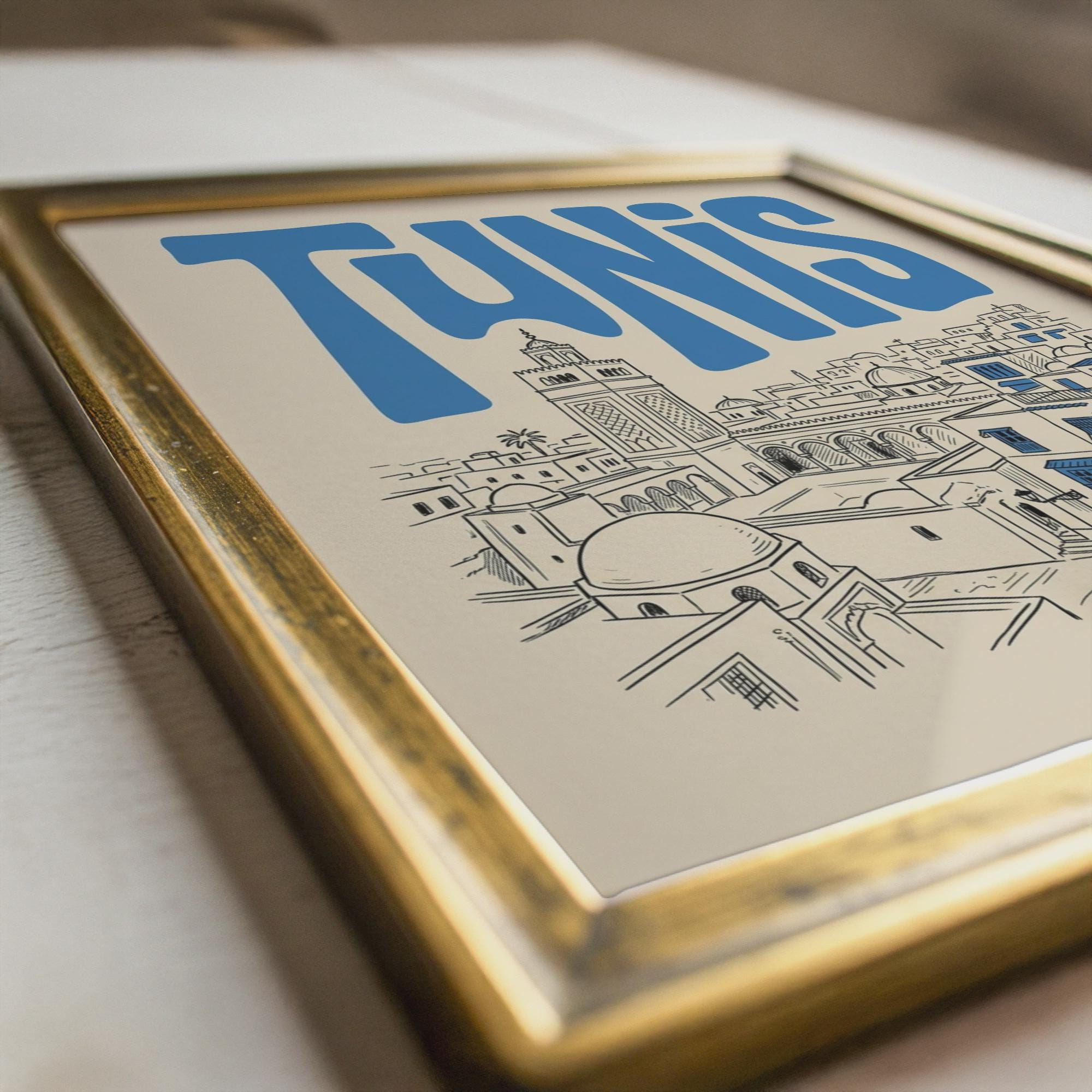 Tunis Skyline Wall Art, Framed Canvas Print, Tunisia Travel Decor