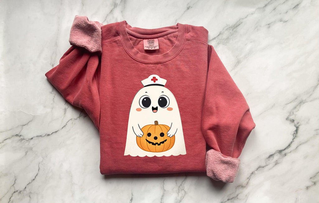Halloween Nurse Sweatshirt: Spooky Ghost & Pumpkin Retro Fall Top