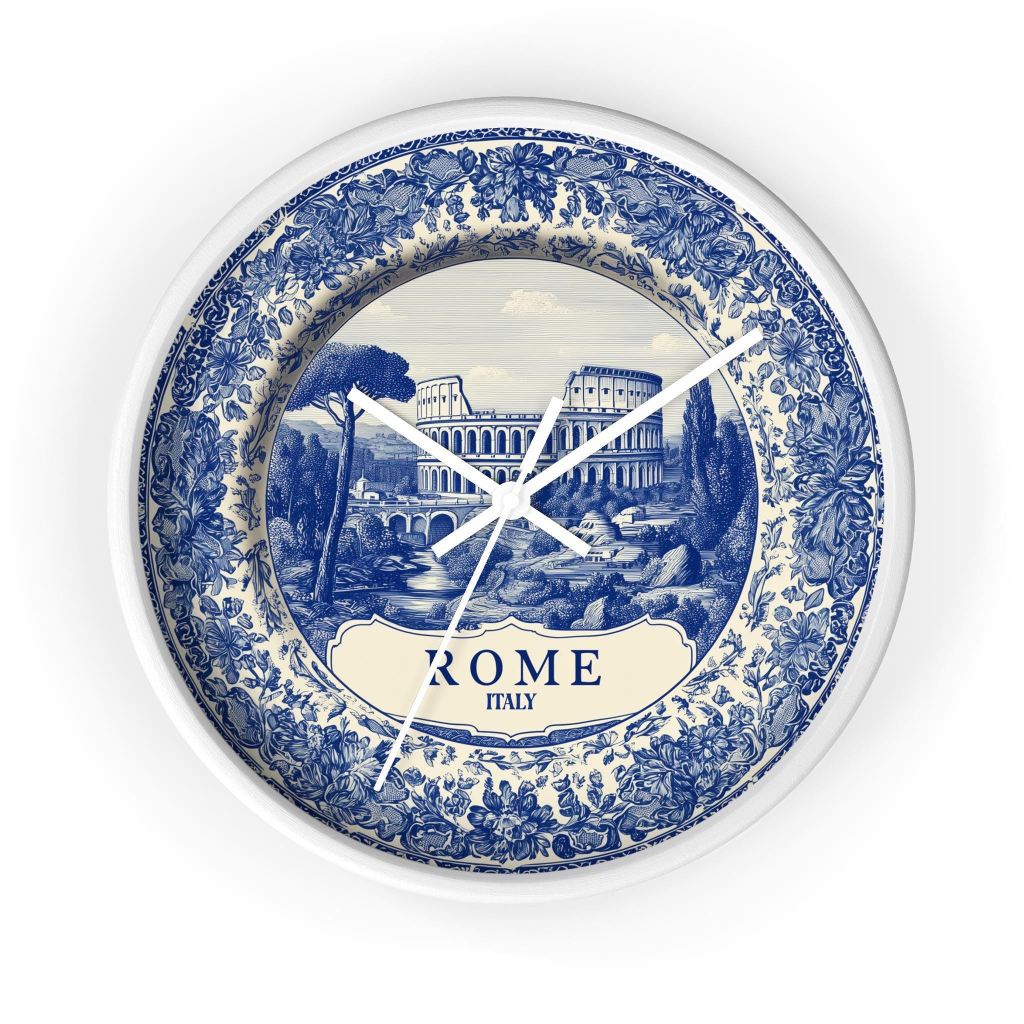 Rome Italy Wall Clock, Delf style Home Decor, Vintage City Travel Keepsake Art