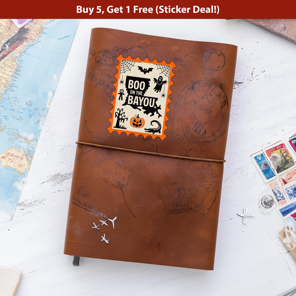 Louisiana Stamp Halloween Sticker, Spooky USA Kiss-Cut Vinyl, Waterproof Decal, United States Travel