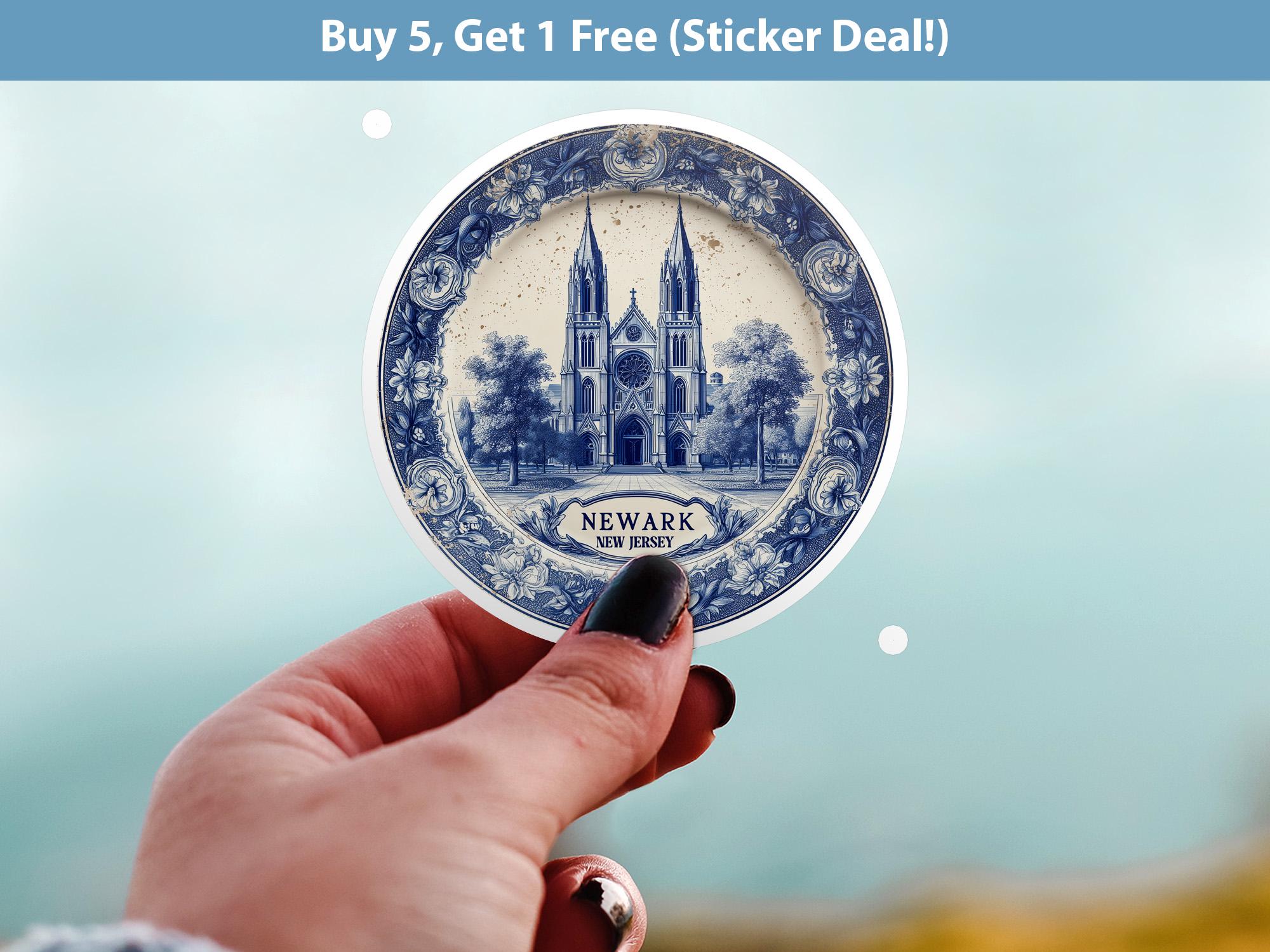 Newark New Jersey Sticker Vintage Delft style, Delftware Decal Waterproof Vinyl, Blue City Travel