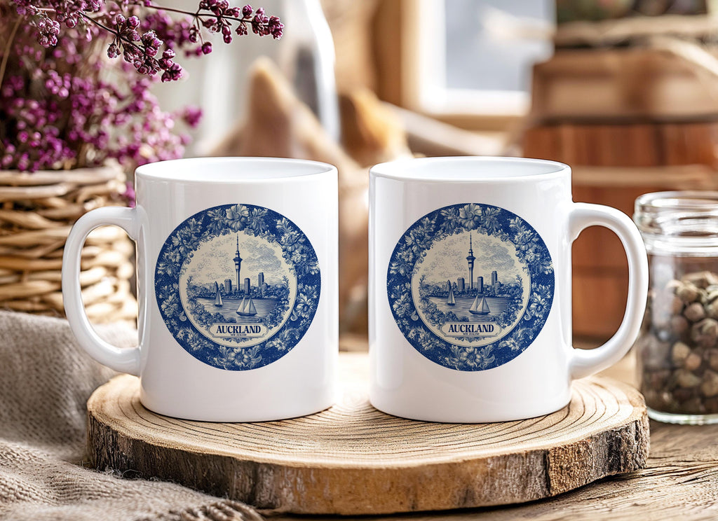 auckland New Zealand Mug, Custom Delft Style cup, Personalized Vintage Travel City Gift