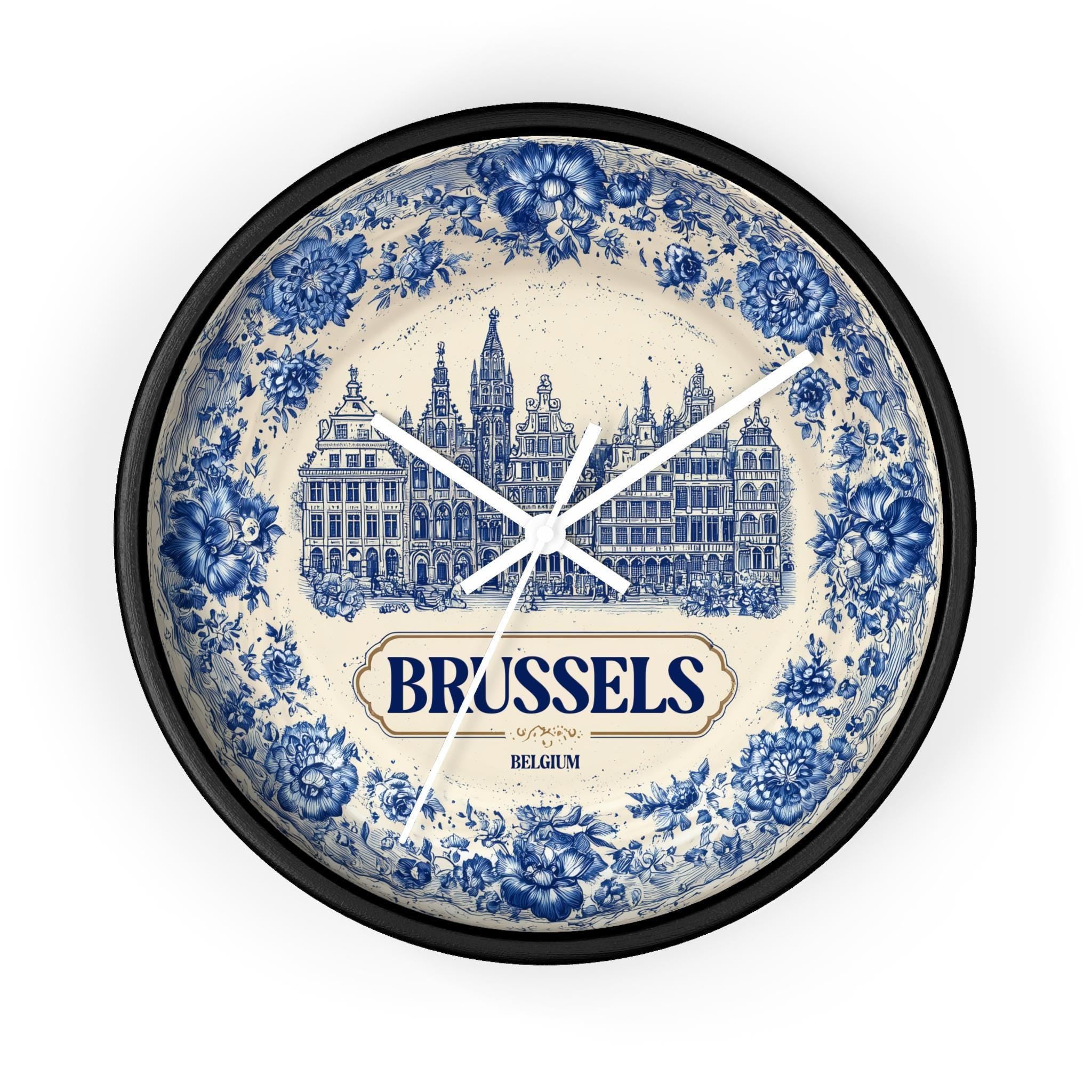 Brussels Belgium Wall Clock, Delf style Home Decor, Vintage City Travel Keepsake Art