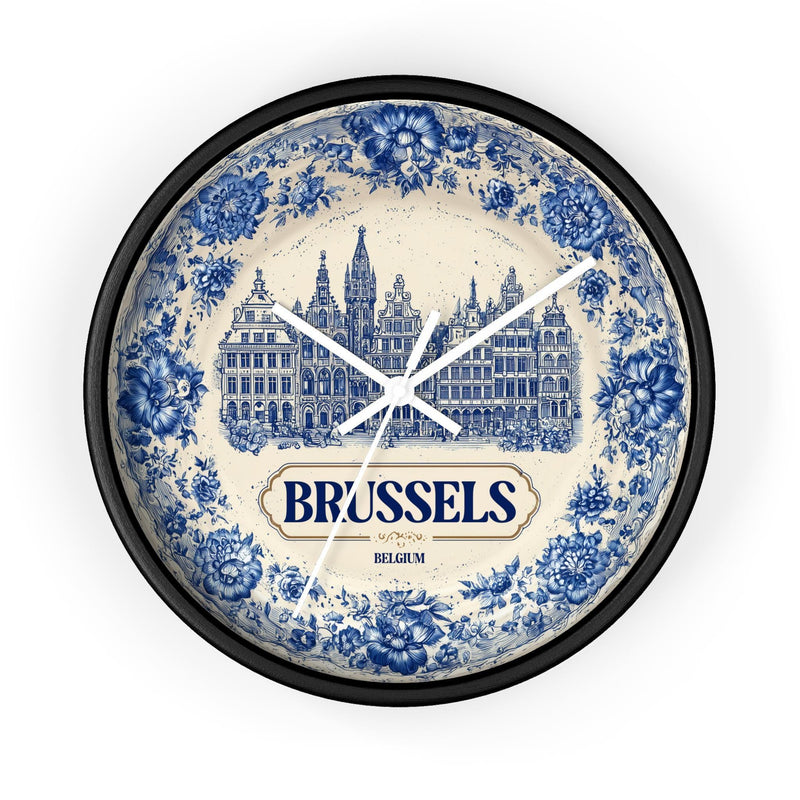 Brussels Belgium Wall Clock, Delft style Home Decor, Vintage City Travel Keepsake Art