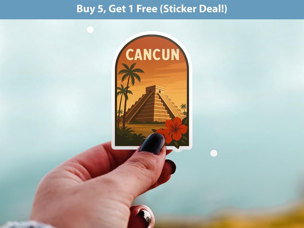 Cancun Mexico Sticker, Vintage City Vinyl Decal, Retro Travel Lover Collection, Journal Scrapbook