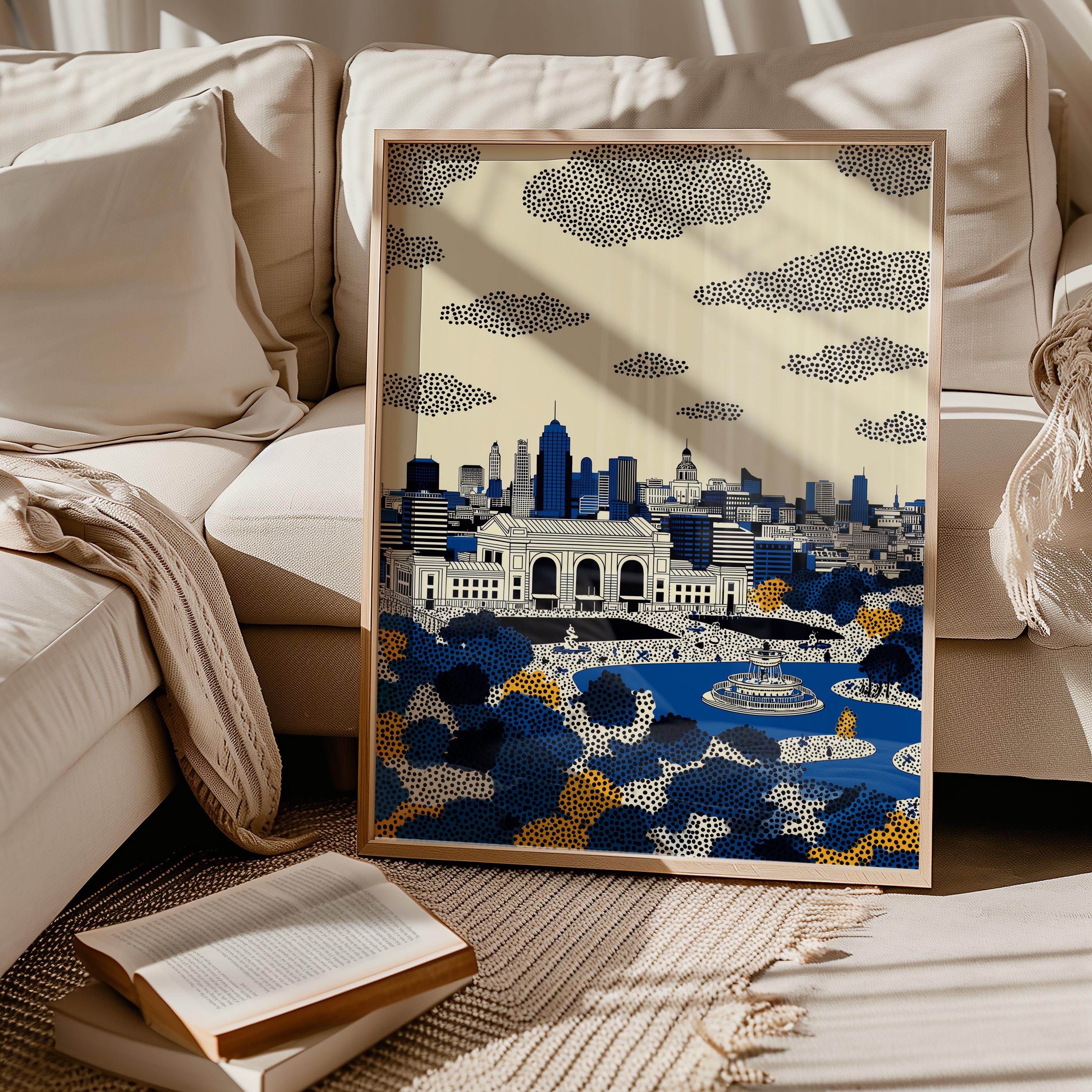 Kansas City Missouri Wall Art Print, Pop Art Modern Large Size Poster Travel Gift Canvas