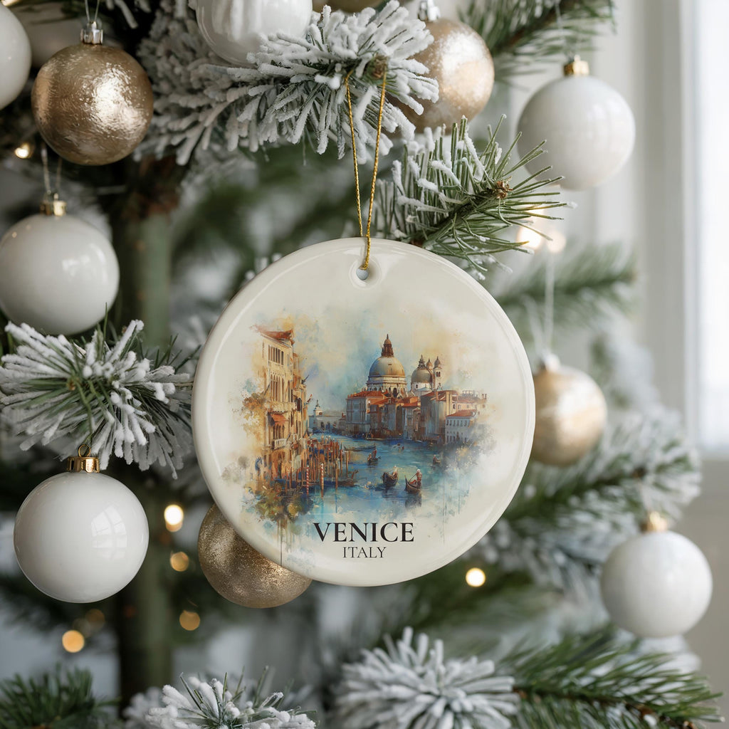 Venice Italy Custom Watercolor Ornament, Personalized Ceramic Christmas gift, Travel Keepsake