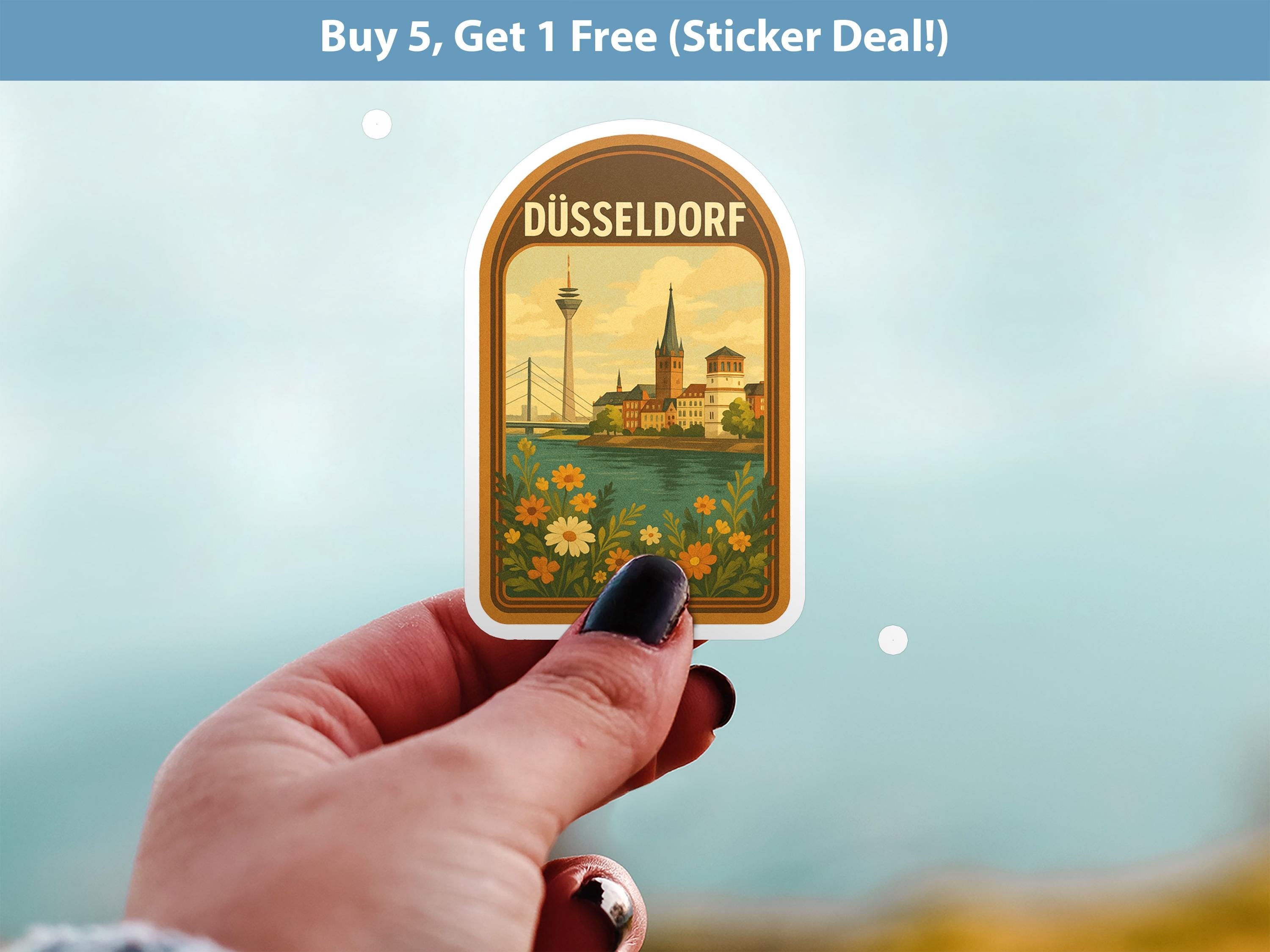 Dusseldorf Germany Sticker, Vintage City Vinyl Decal, Retro Travel Lover Collection, Journal Scrapbook