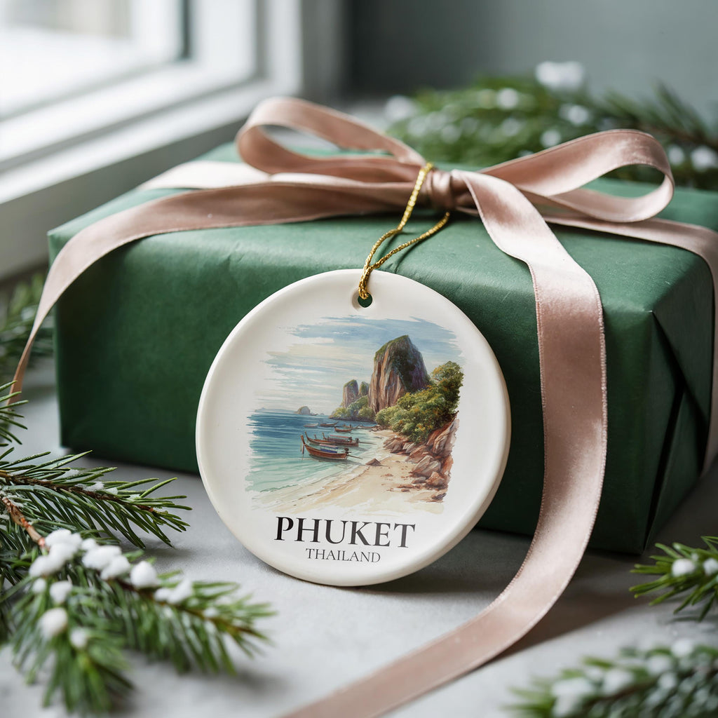 Phuket Thailand Personalized Watercolor Ornament, Custom Ceramic Christmas gift, Travel Keepsake