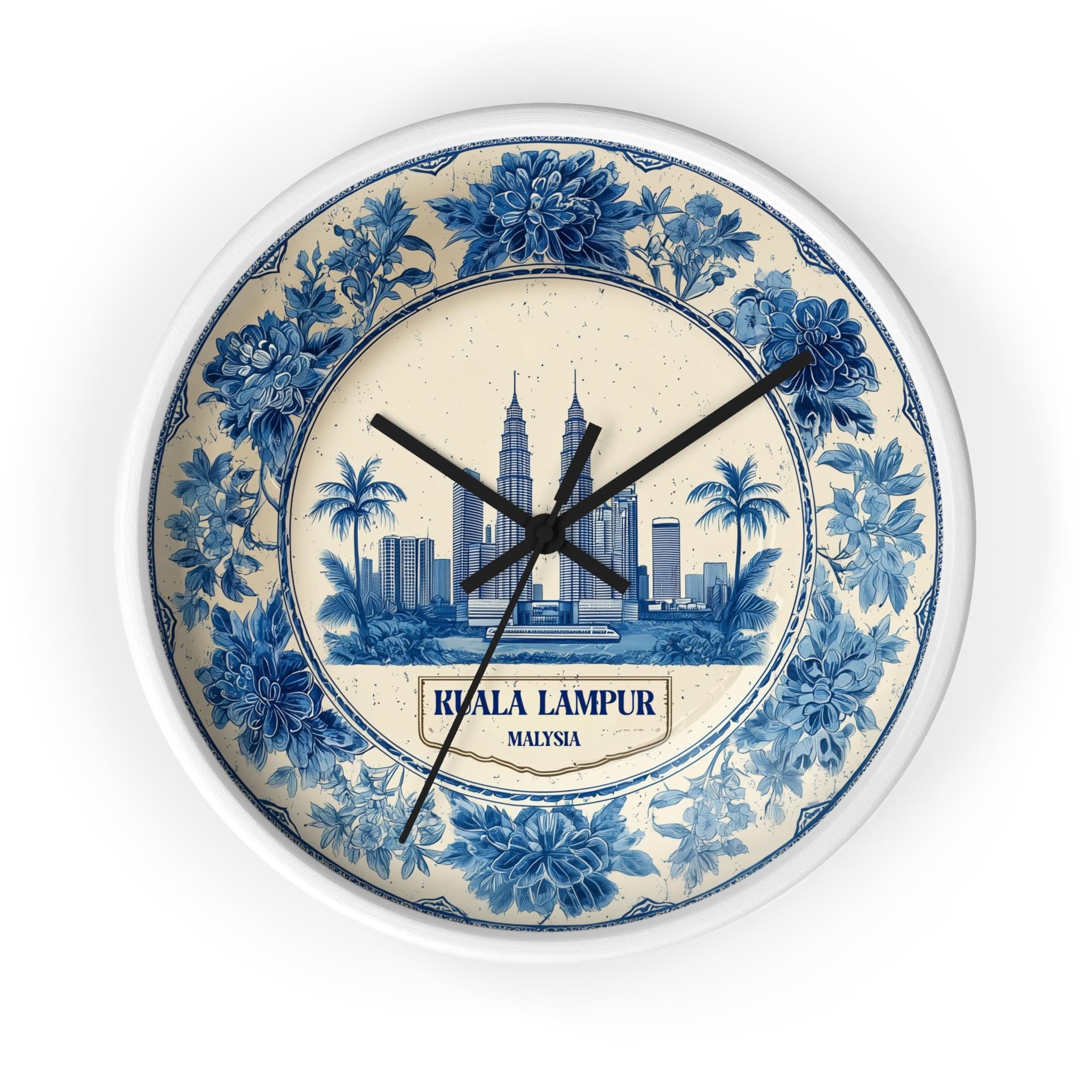 Kuala Lumpur Malaysia Wall Clock, Delf style Home Decor, Vintage City Travel Keepsake Art