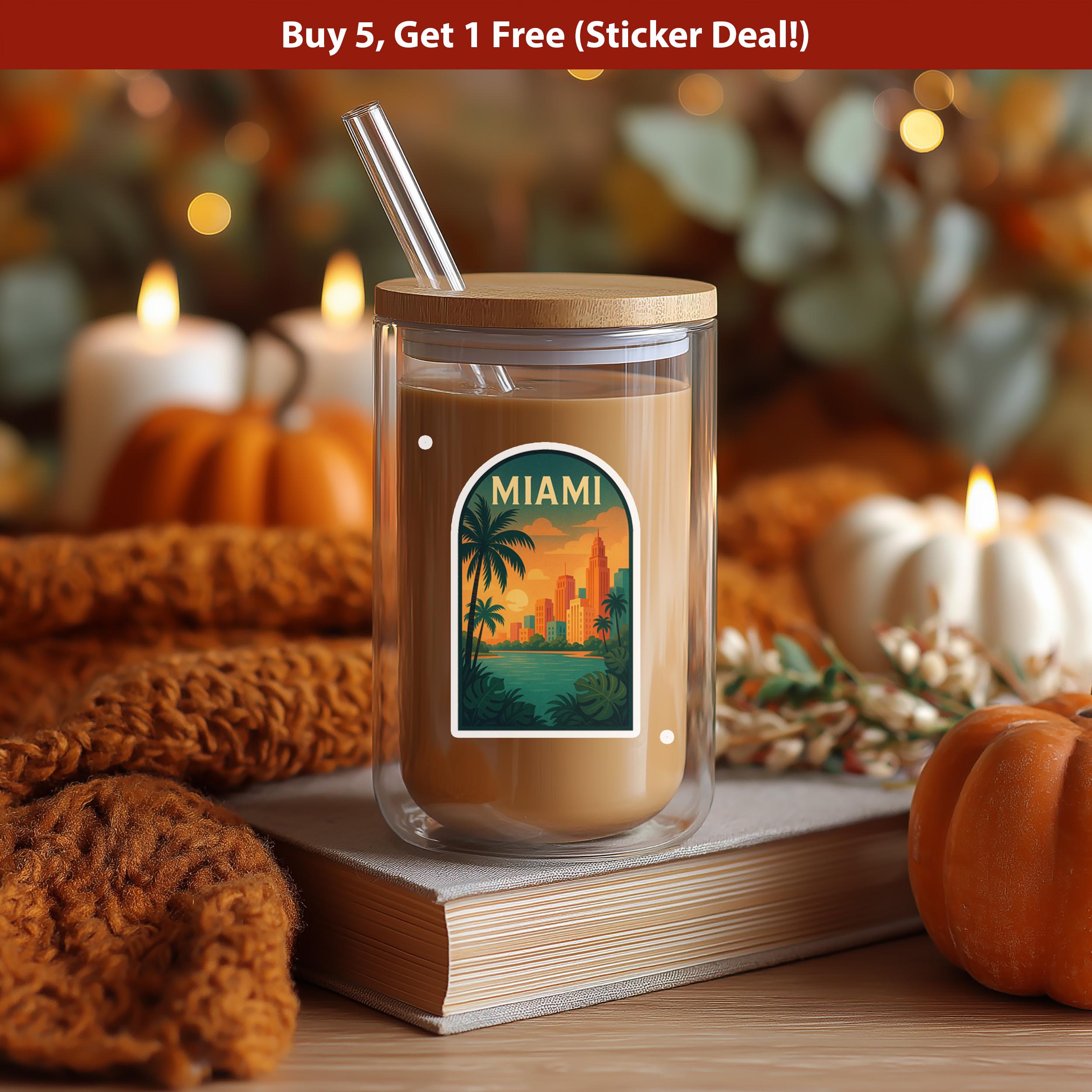 Miami Sticker, Florida Vintage City Vinyl Decal, Retro Travel Lover Collection, Journal Scrapbook