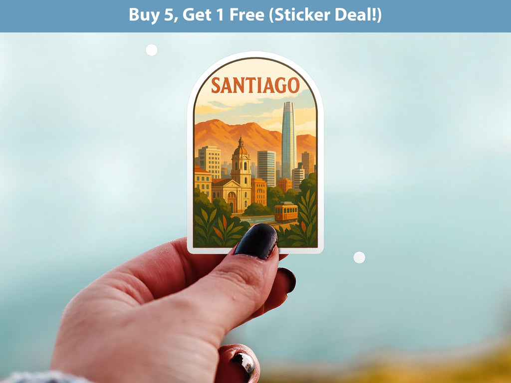 Santiago Sticker Chile, Vintage City Vinyl Decal, Retro Travel Lover Collection, Journal Scrapbook