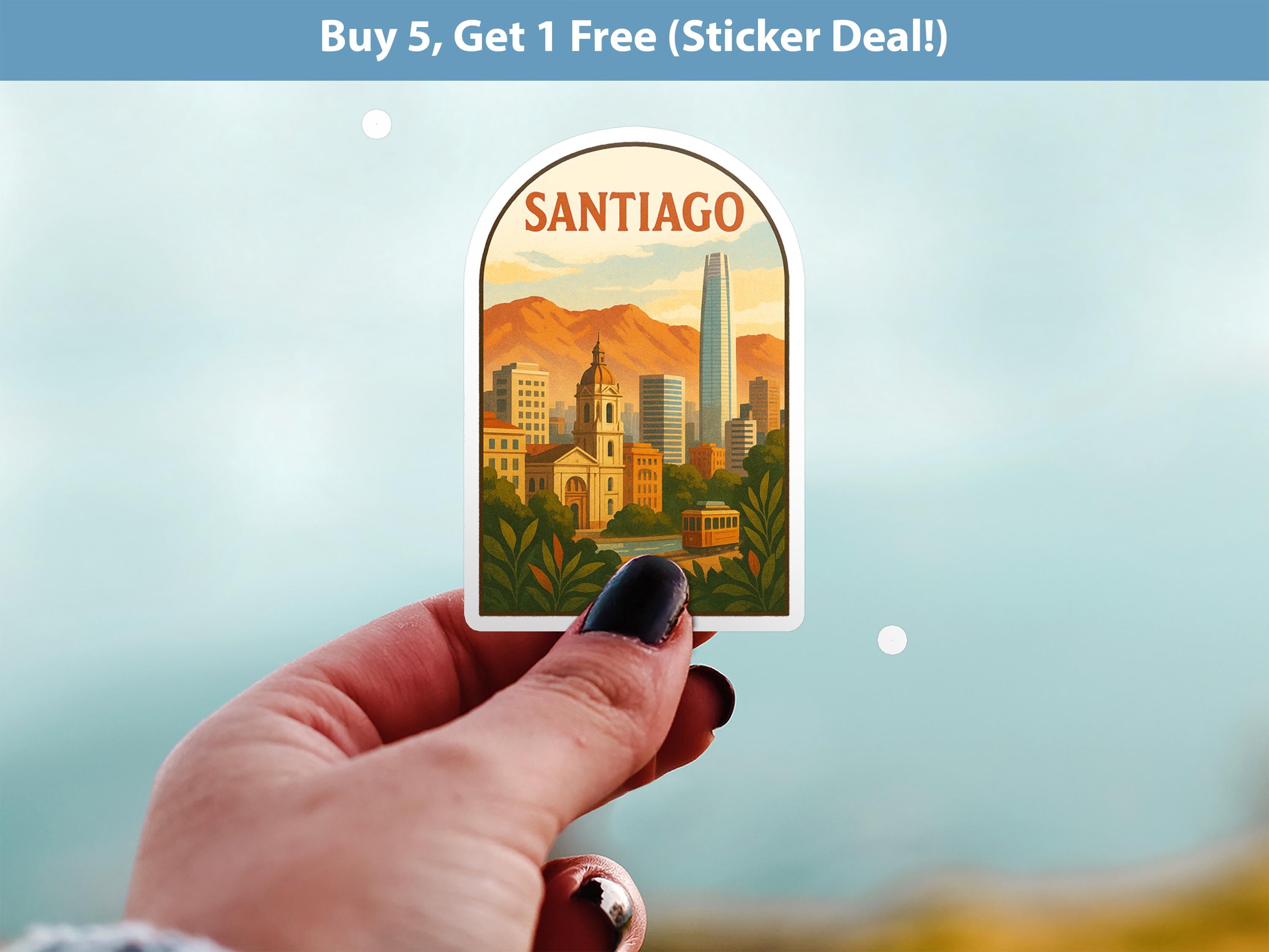 Santiago Sticker Chile, Vintage City Vinyl Decal, Retro Travel Lover Collection, Journal Scrapbook
