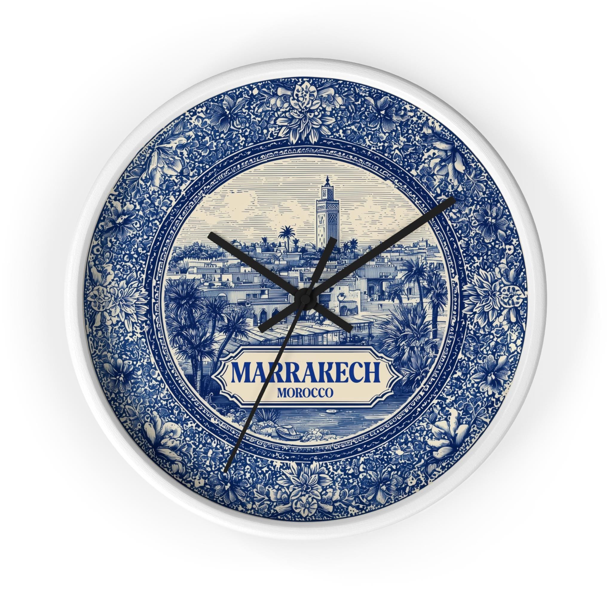 Marrakech Morocco Wall Clock, Delf style Home Decor, Vintage City Travel Keepsake Art