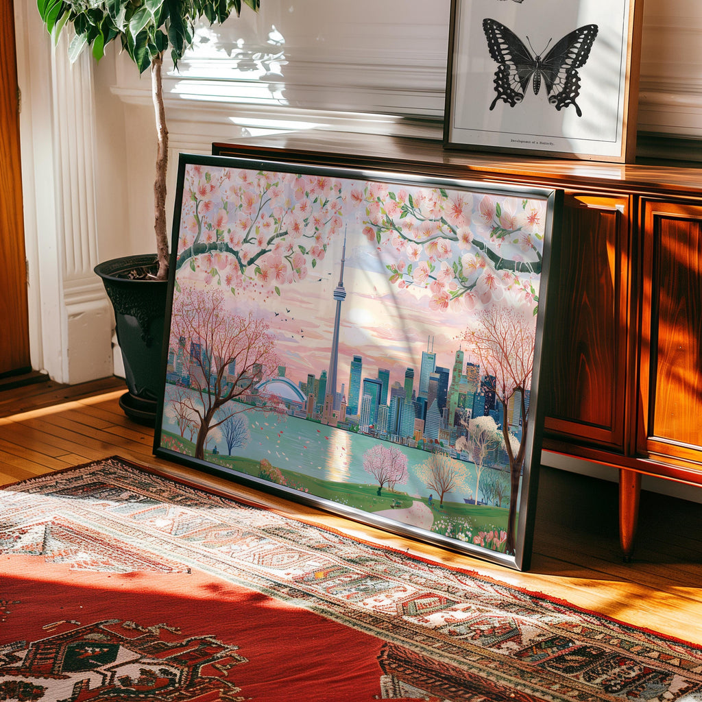 Toronto Spring Wall Art, Cherry Blossom Floral Canada Travel Gift Decor Large Print Painting