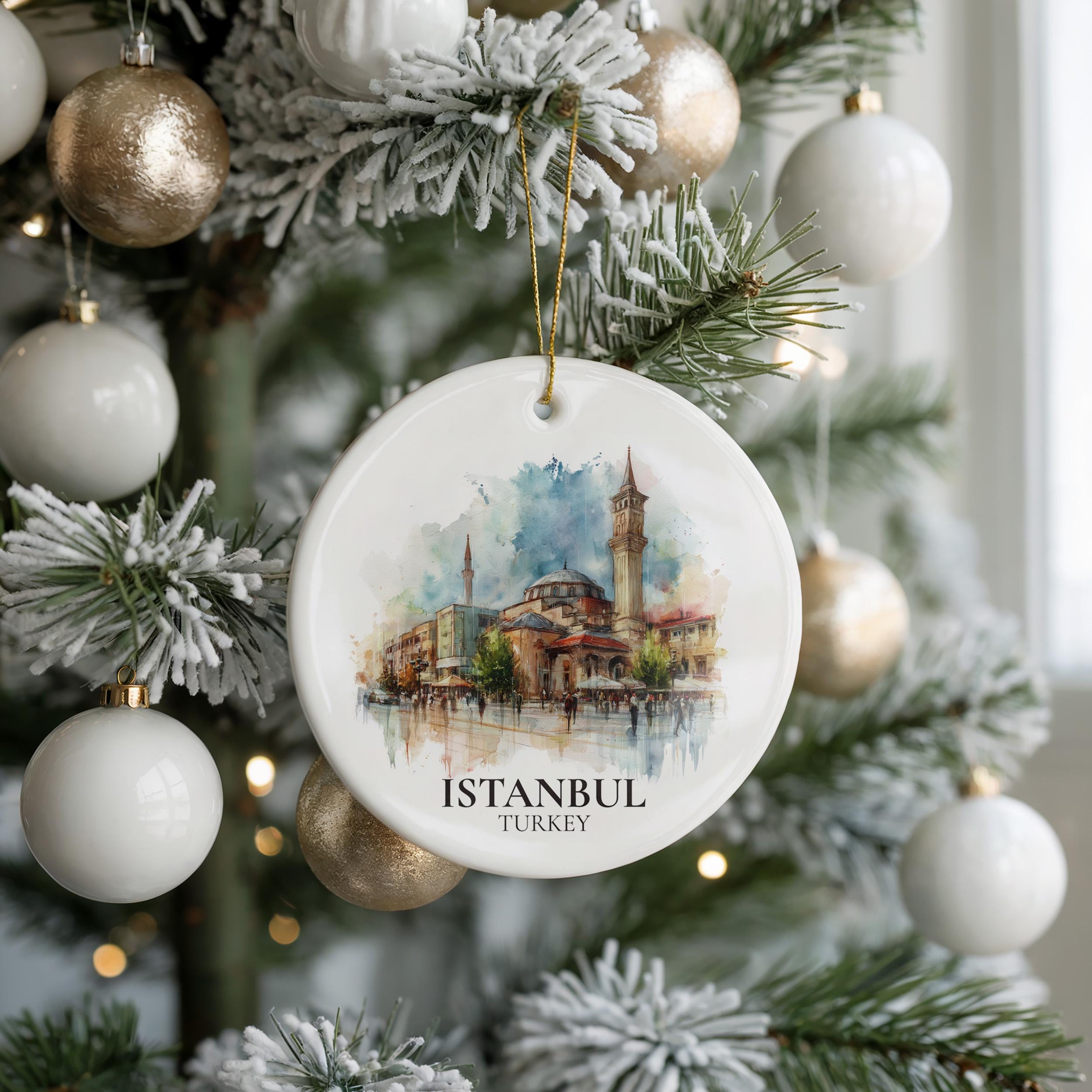 Tirana Albania Personalized Watercolor Ornament, Custom Ceramic Christmas gift, Travel Keepsake
