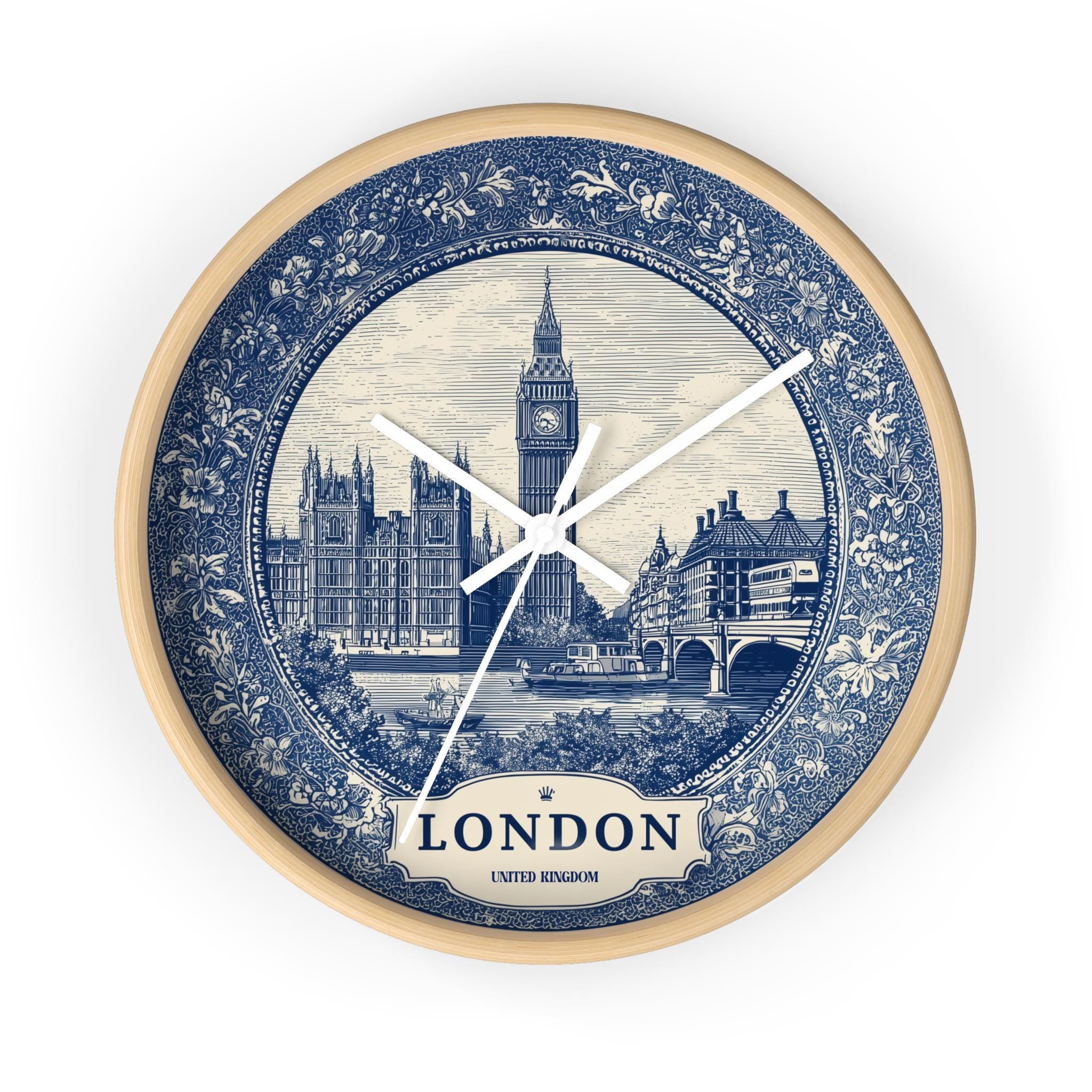 London UK Wall Clock, Delf style Home Decor, Vintage City Travel Keepsake Art