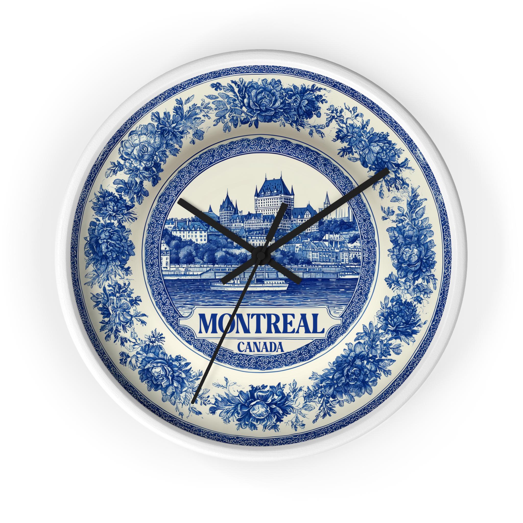 Montreal Canada Wall Clock, Delf style Home Decor, Vintage City Travel Keepsake Art