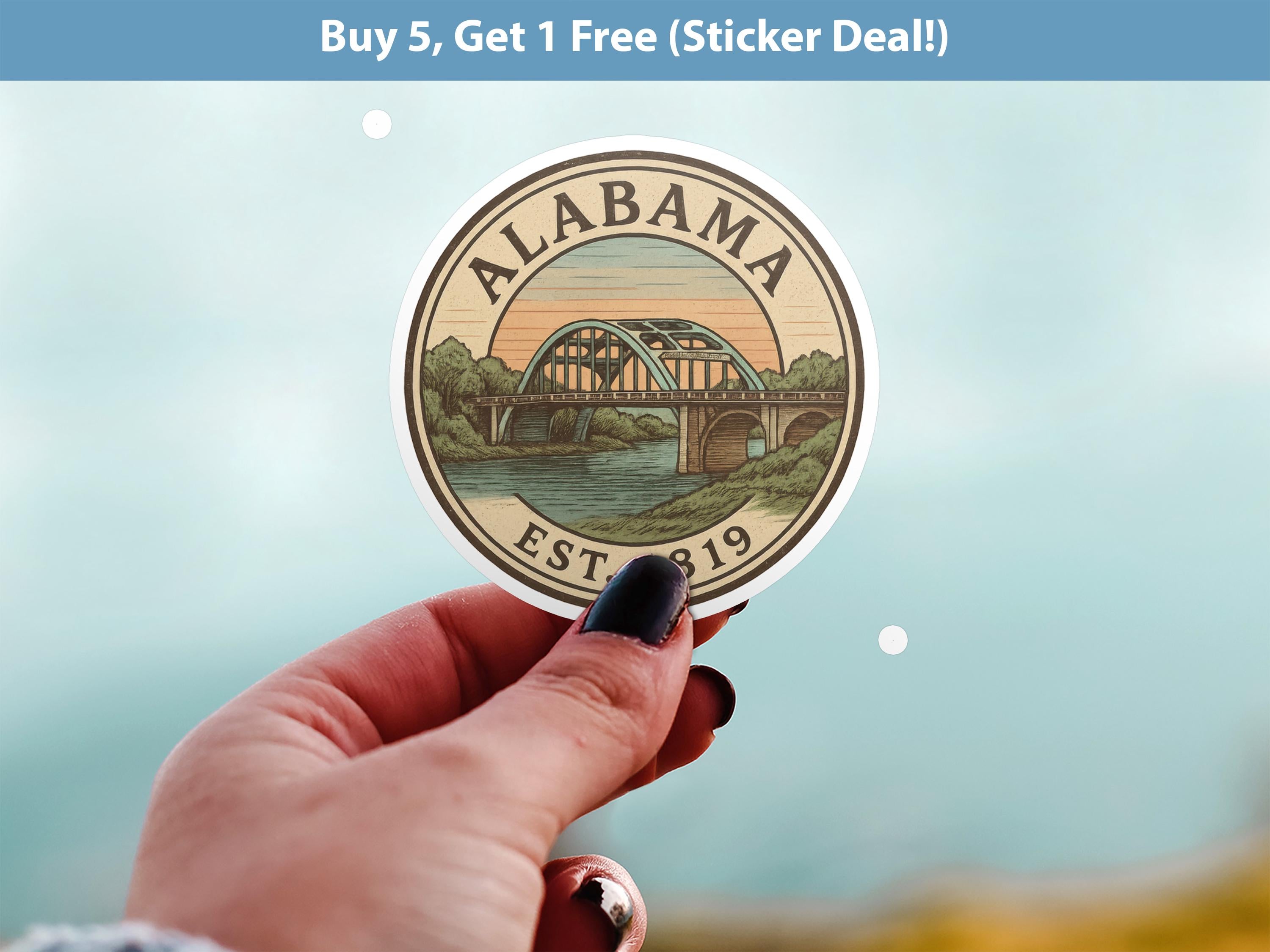 Alabama Sticker, Vintage US States Retro Decal, Waterproof Retro Travel Collection for Laptop Tumbler