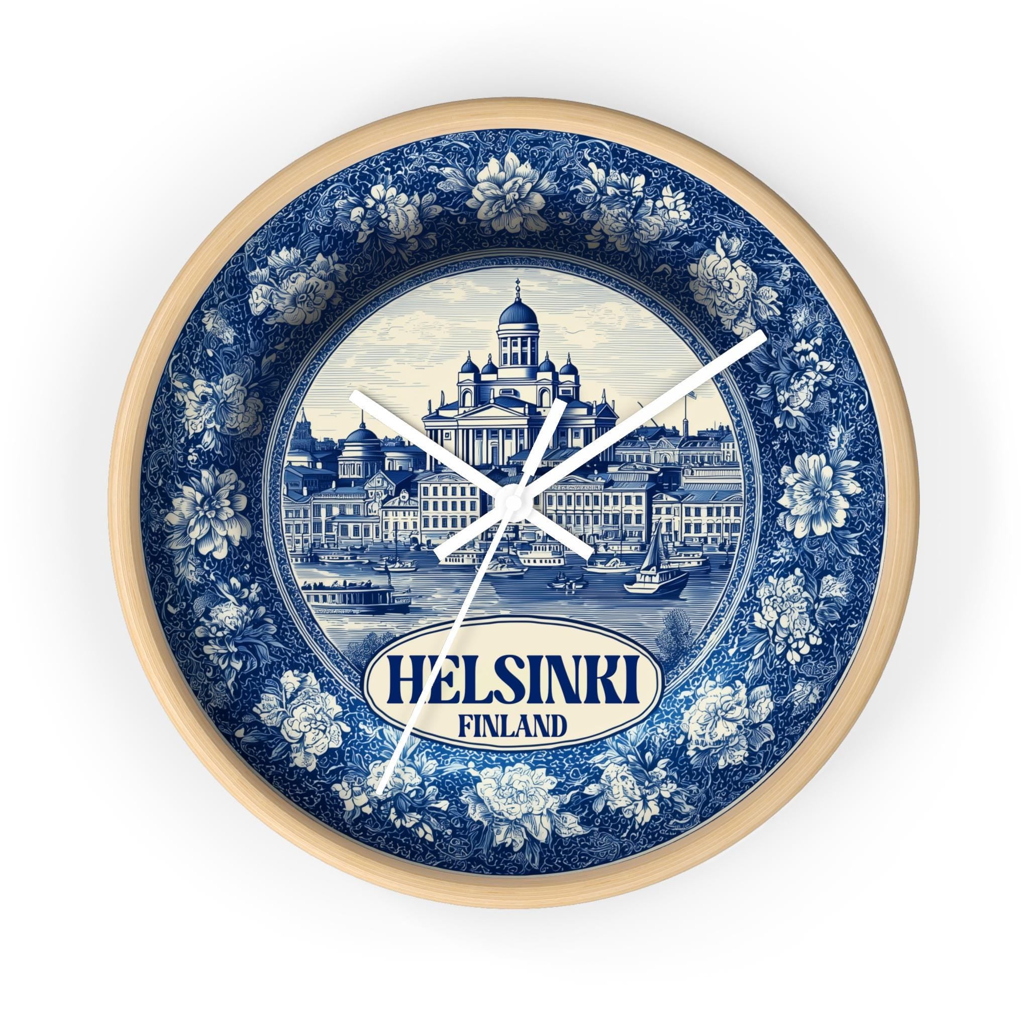 Helsinki Finland Wall Clock, Delf style Home Decor, Vintage City Travel Keepsake Art