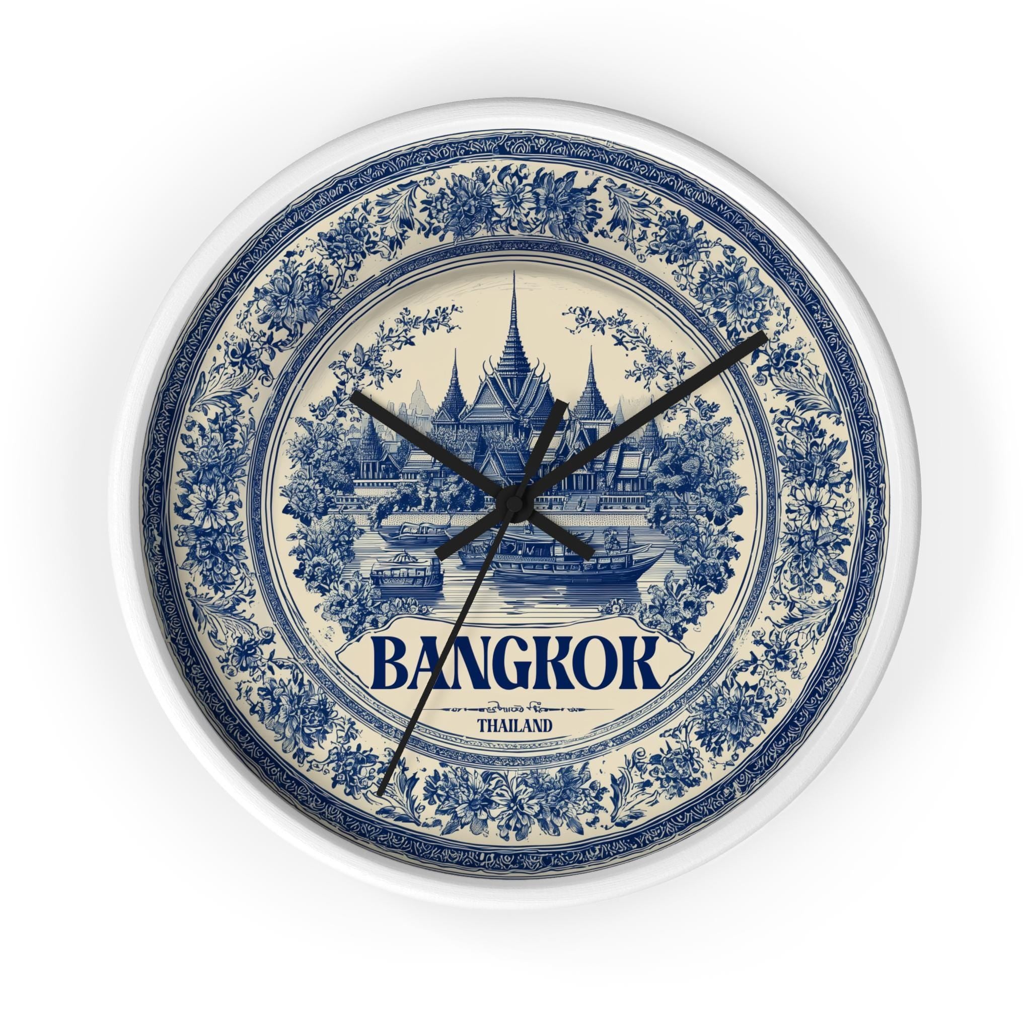 Bangkok Thailand Wall Clock, Delf style Home Decor, Vintage City Travel Keepsake Art