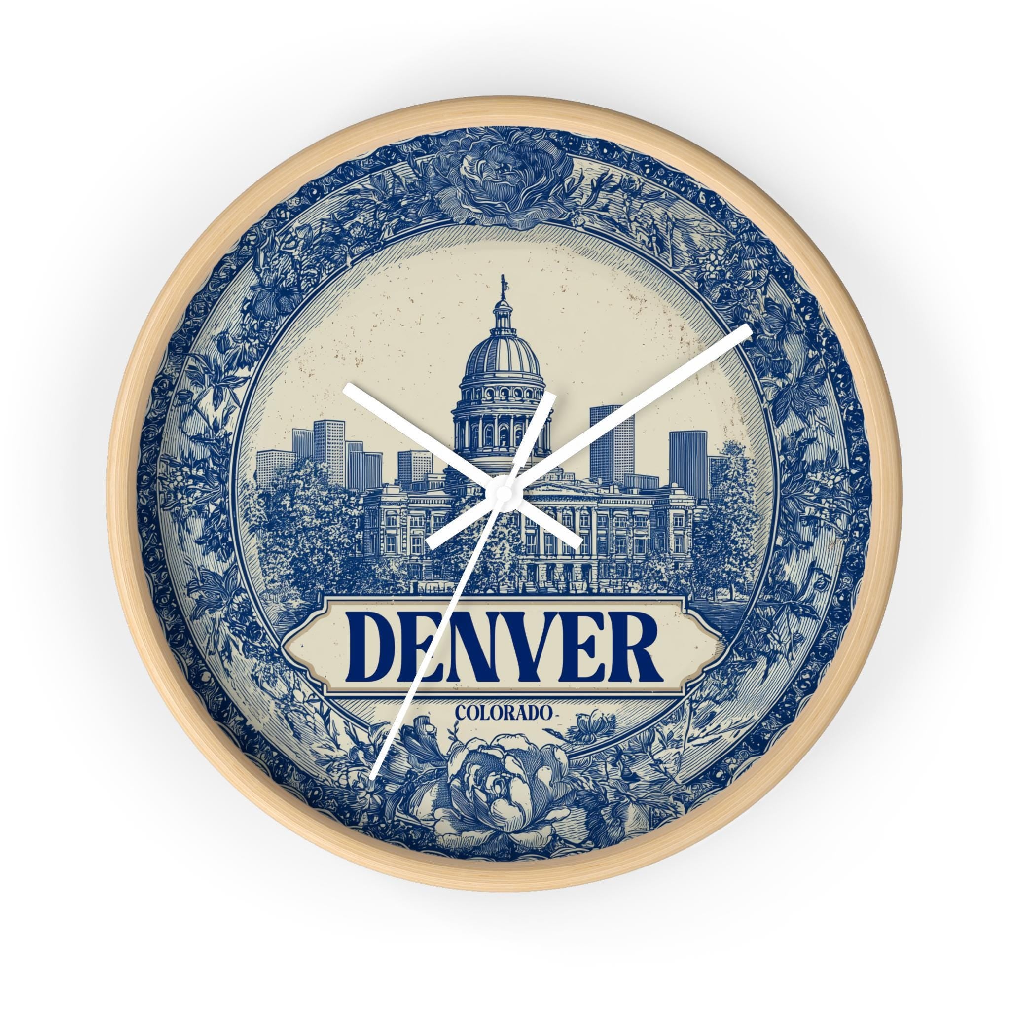 Denver Colorado Wall Clock, Delf style Home Decor, Vintage City Travel Keepsake Art