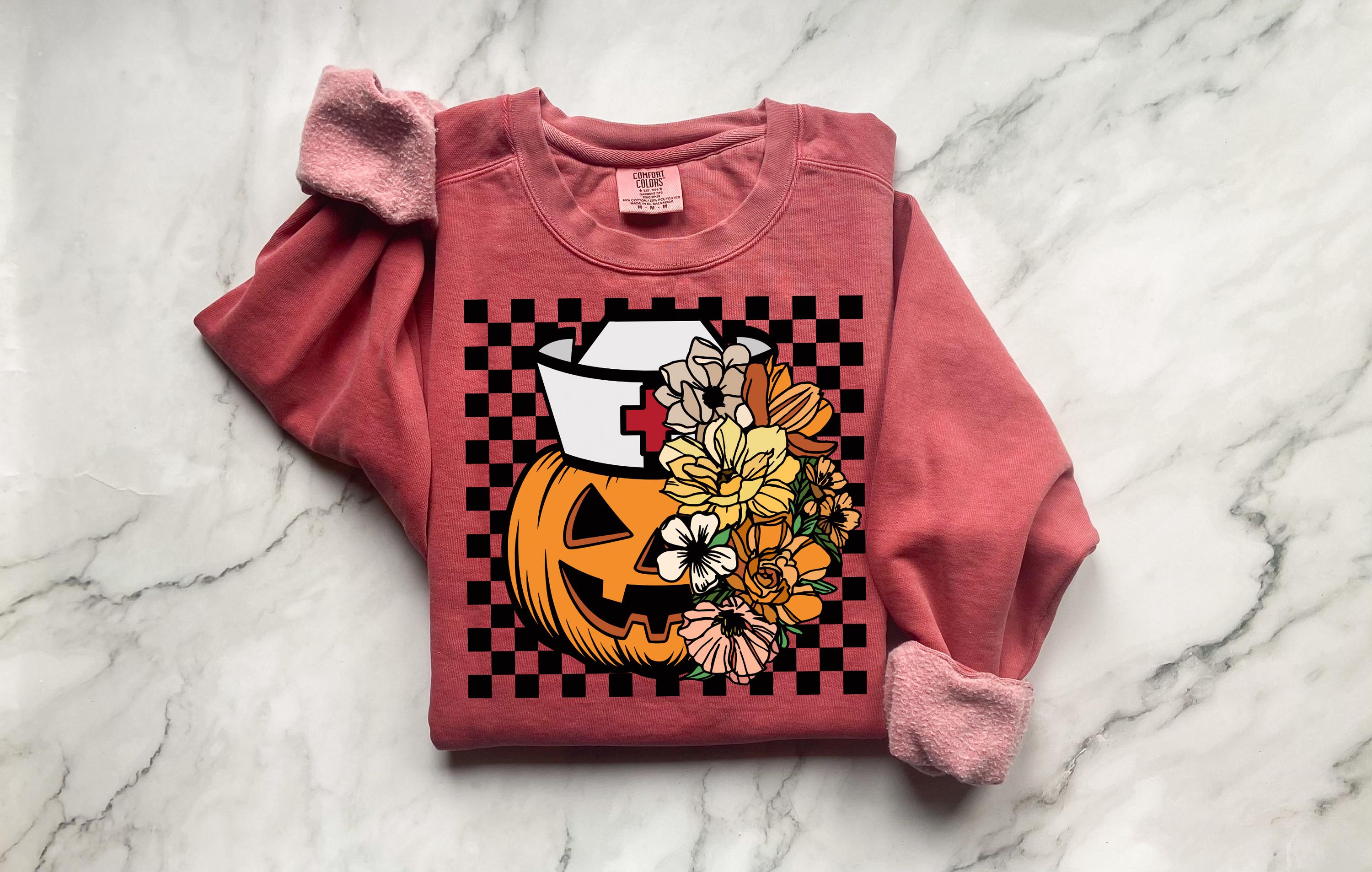 Floral Scary pumpkin, Halloween Nurse Sweatshirt, Spooky RN Fall Top, Funny Apparel, Cozy Autumn Pullover, Cute Retro Gift for Nurse