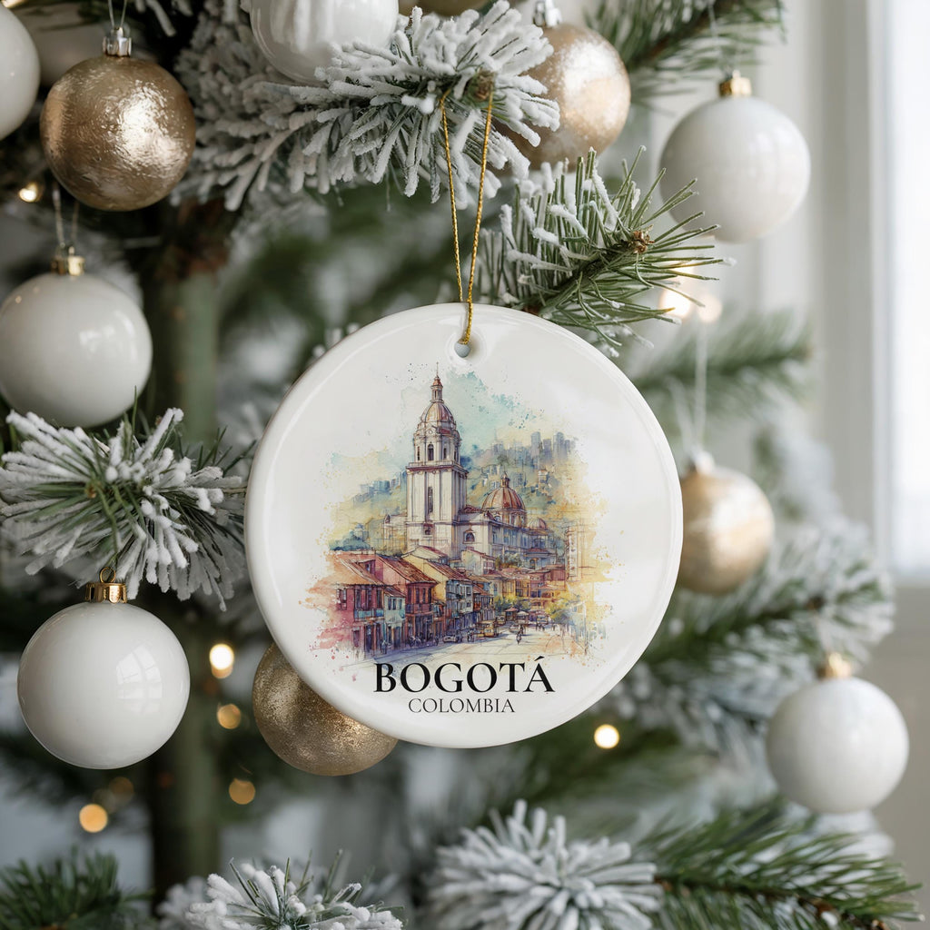 Bogota Colombia Personalized Watercolor Ornament, Custom Ceramic Christmas gift, Travel Keepsake