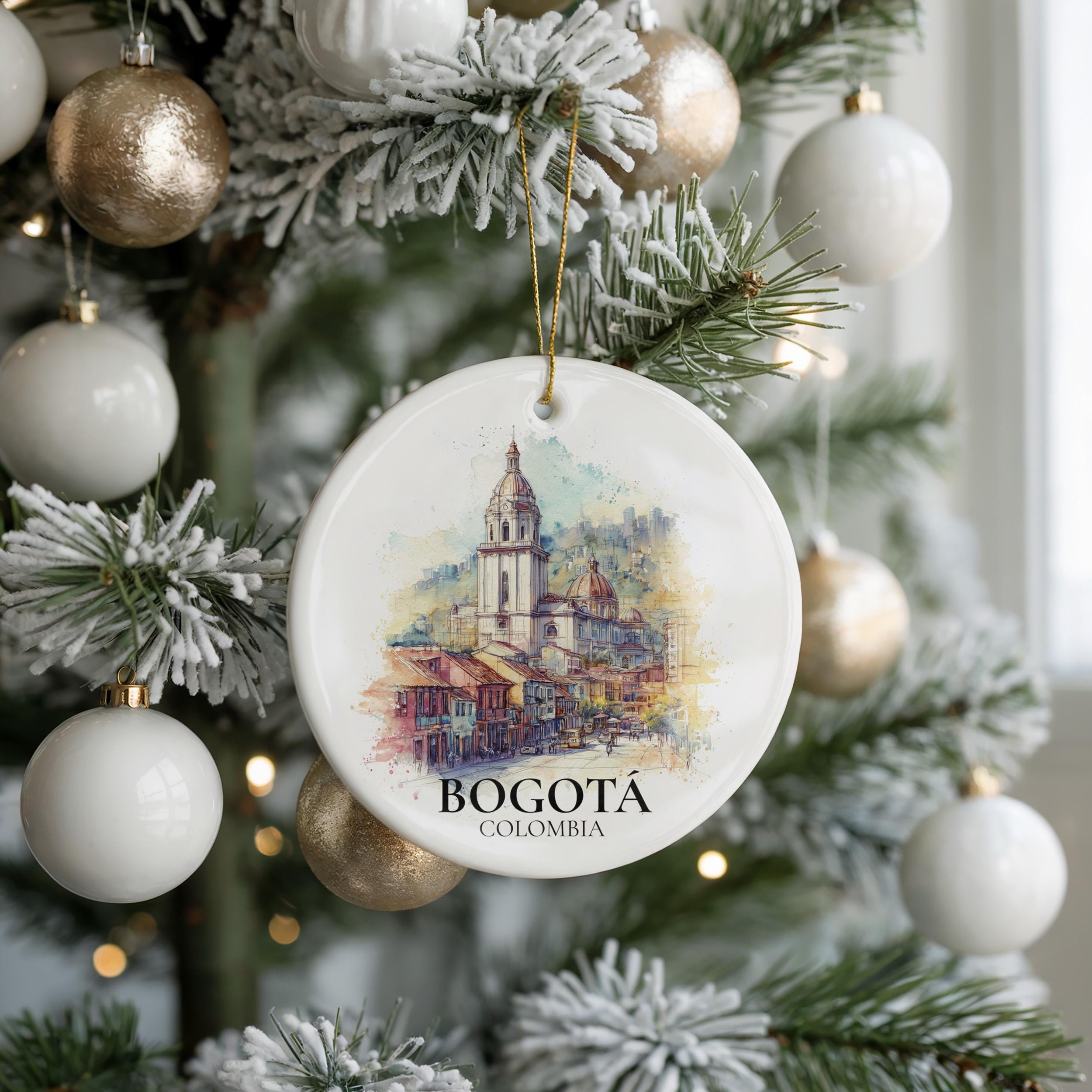 Bogota Colombia Personalized Watercolor Ornament, Custom Ceramic Christmas gift, Travel Keepsake