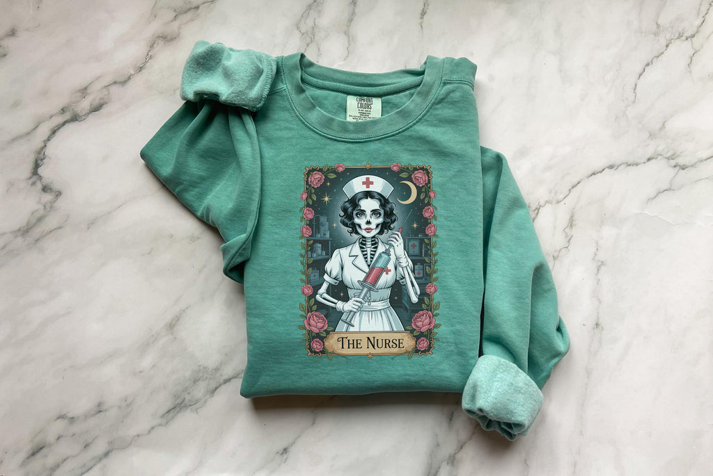 Spooky Season Nurse Sweatshirt: Gothic Skeleton RN Halloween Apparel