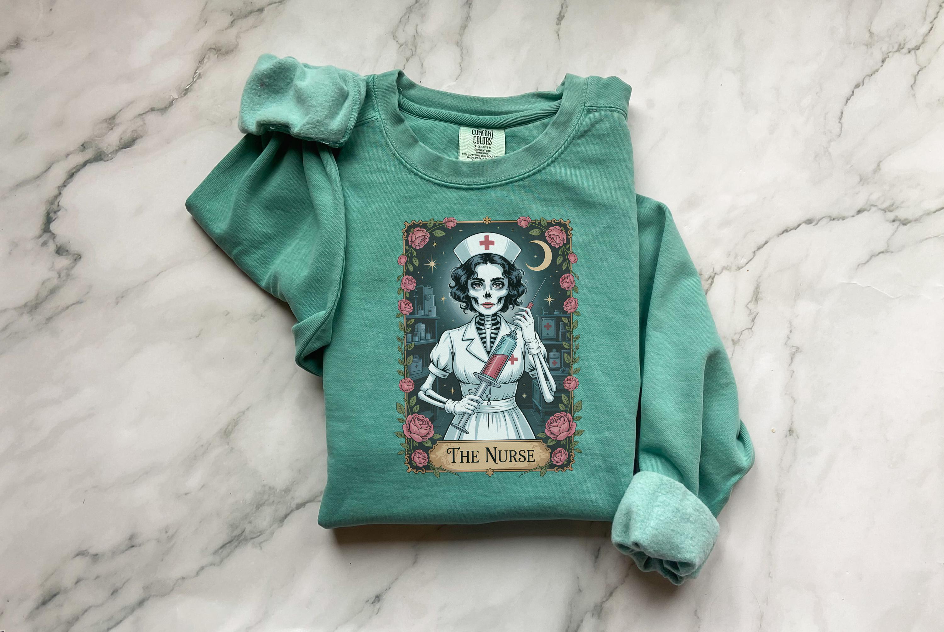 Spooky Season Nurse Sweatshirt: Gothic Skeleton RN Halloween Apparel