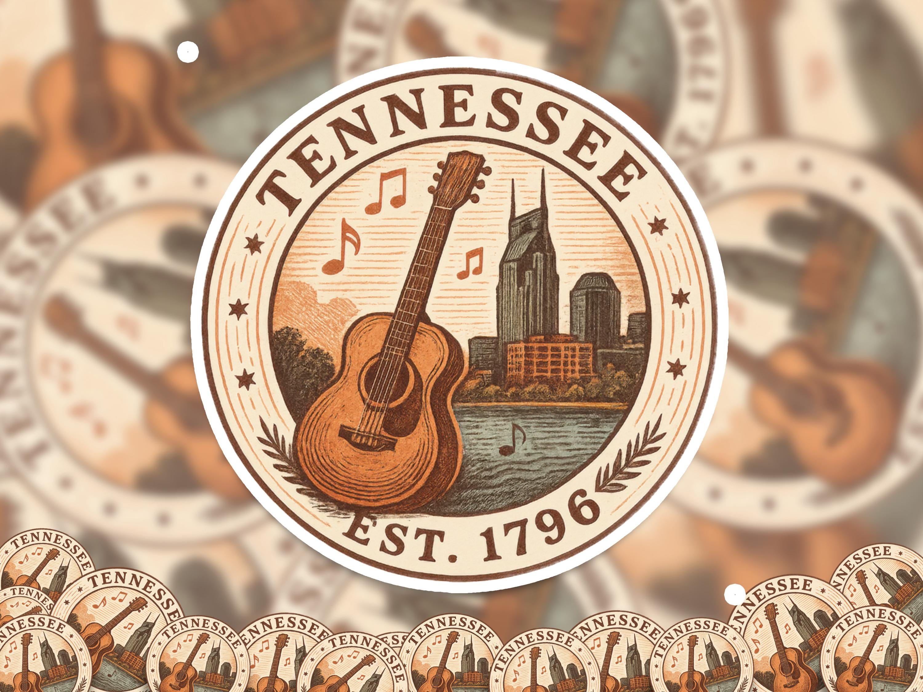Tennessee Sticker, Vintage US States Retro Decal, Waterproof Retro Travel Collection for Laptop Tumbler