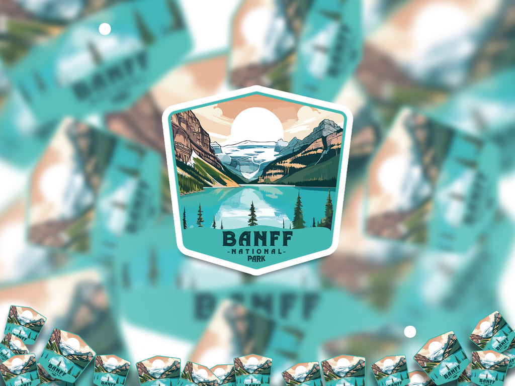 Banff National Park Sticker, Vinyl Canada Alberta, Retro Water Bottle Decal Hiking