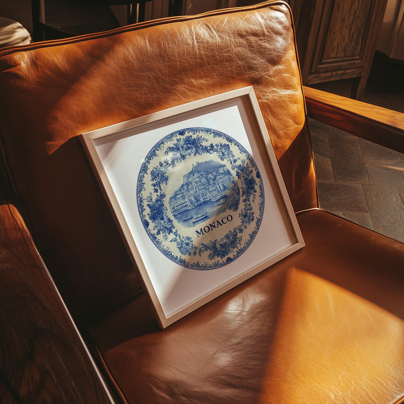 Monaco Wall Art, Vintage Delft Blue Poster, City Print, Travel Home Decor
