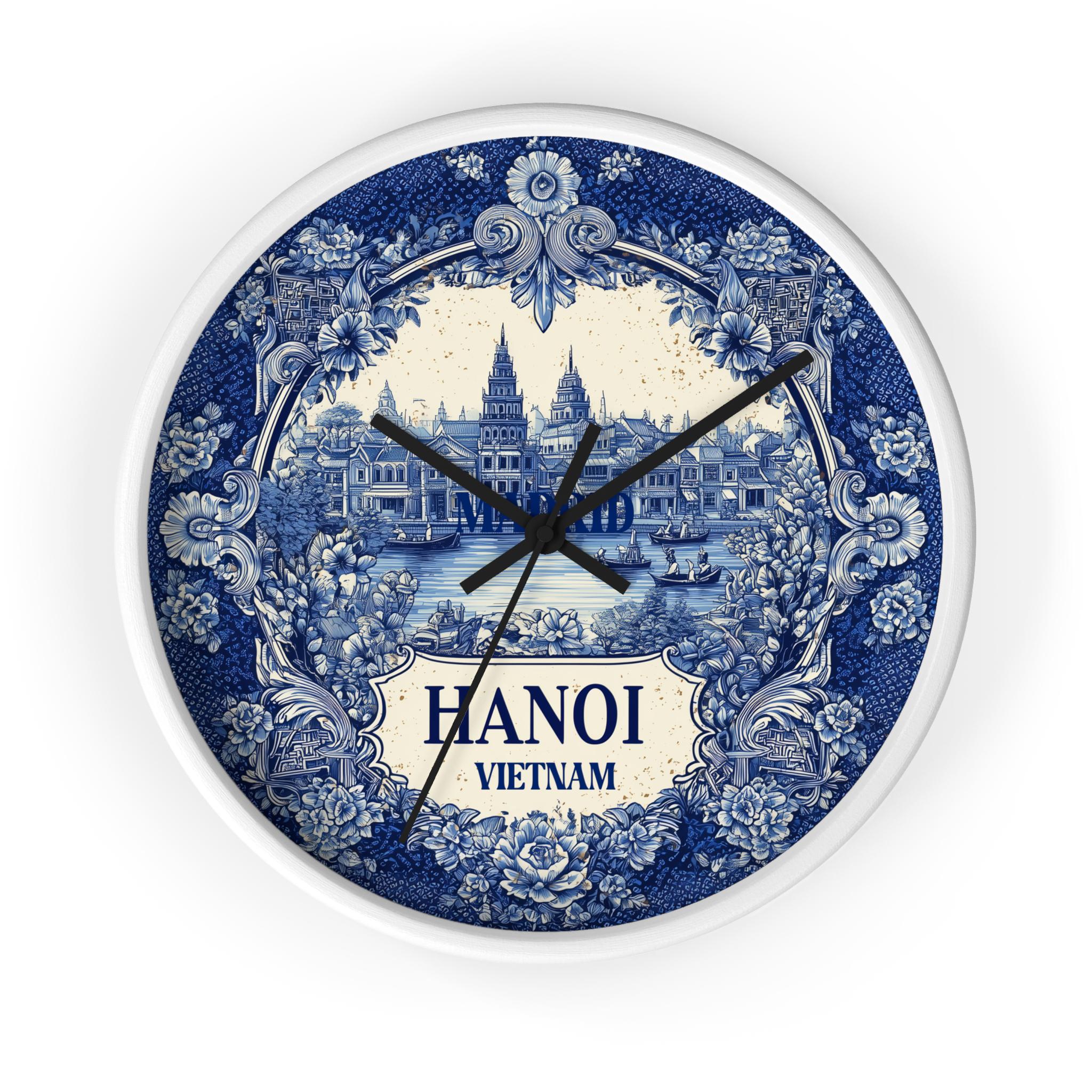 Hanoi Vietnam Wall Clock, Delf style Home Decor, Vintage City Travel Keepsake Art
