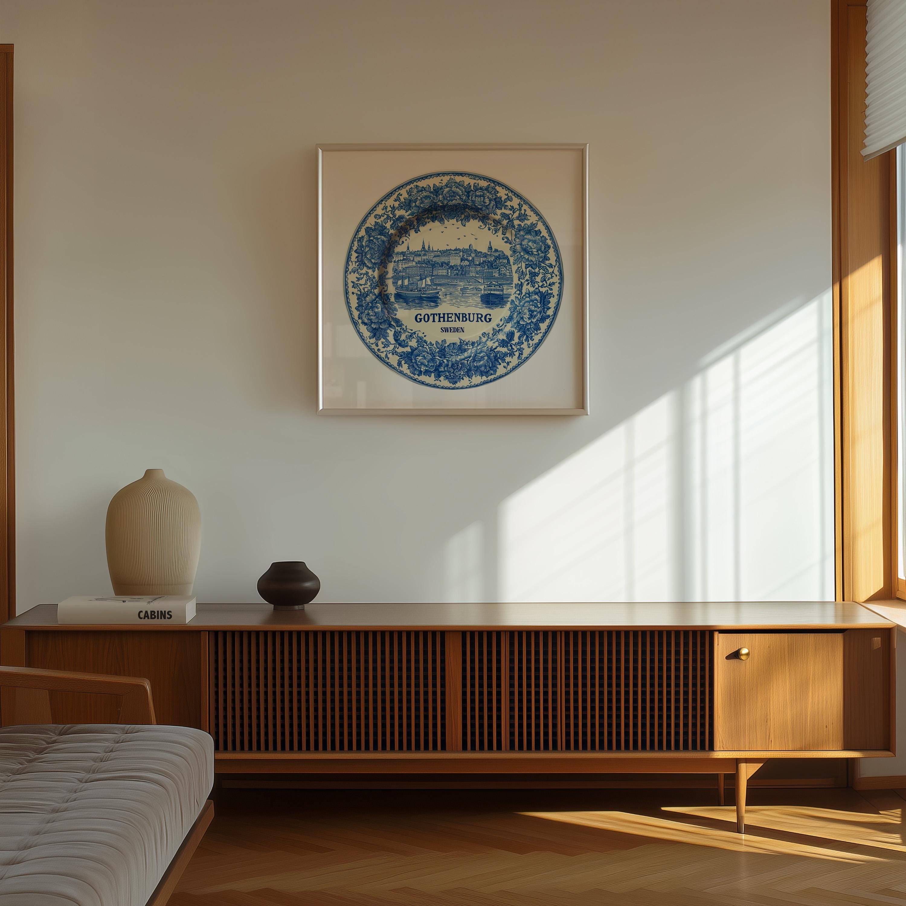 Gothenburg Sweden Wall Art, Vintage Delft Blue Poster, City Print, Travel Home Decor