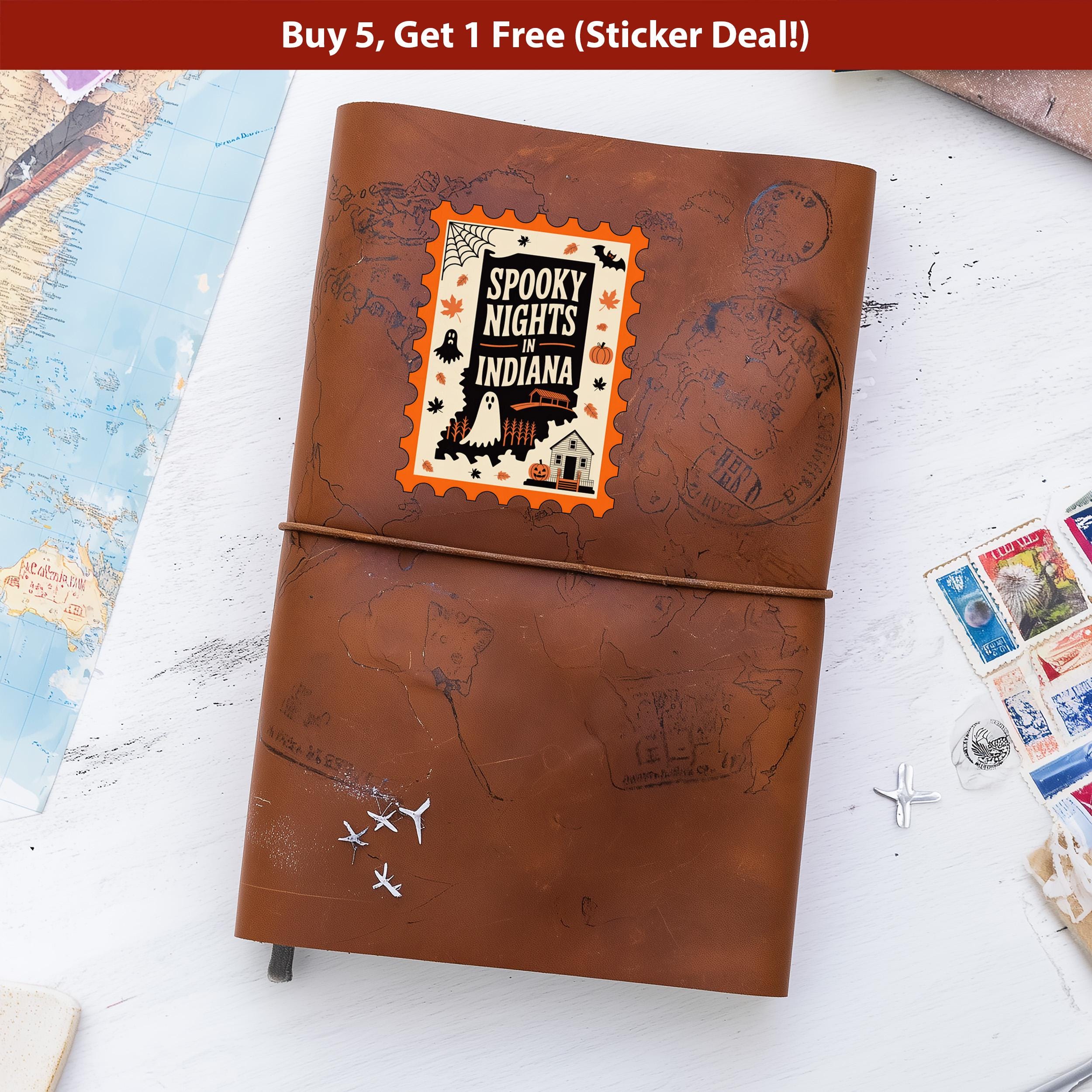 Indiana Stamp Halloween Sticker, Spooky USA Kiss-Cut Vinyl, Waterproof Decal, United States Travel