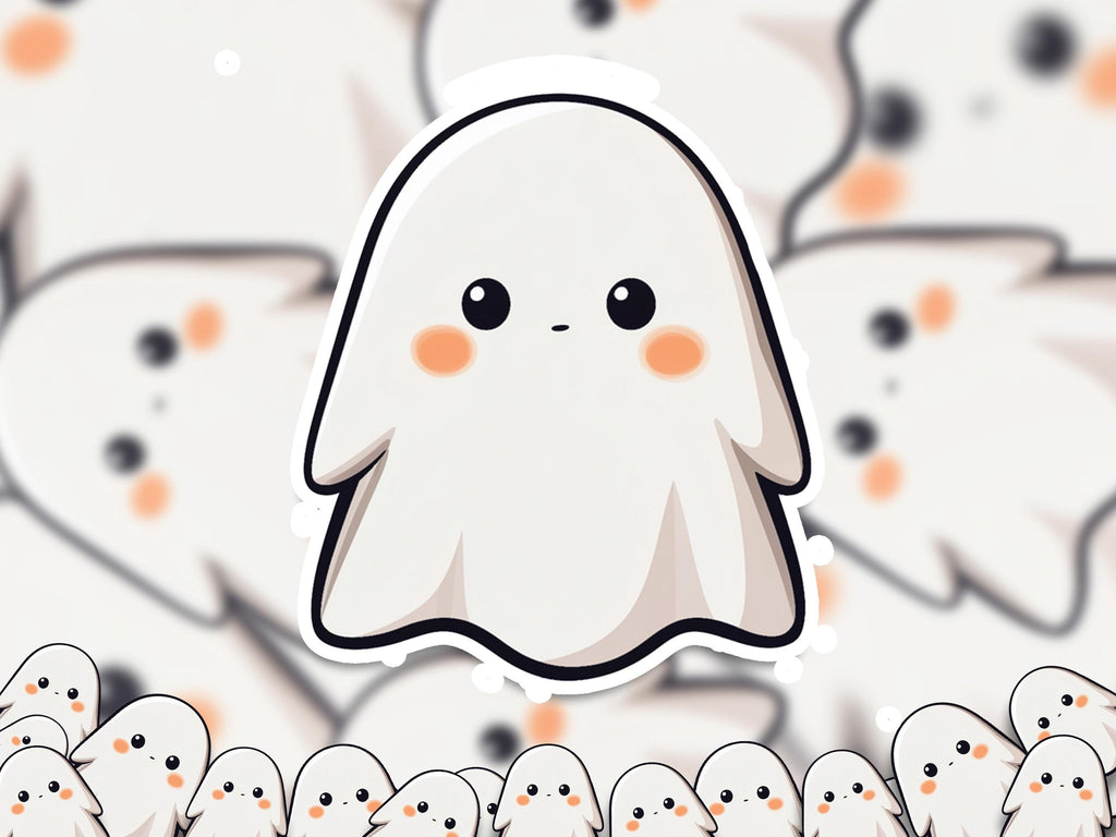 Kawaii Ghost Sticker – Cute Halloween Ghostie Decal, Journal Laptop Water Bottle