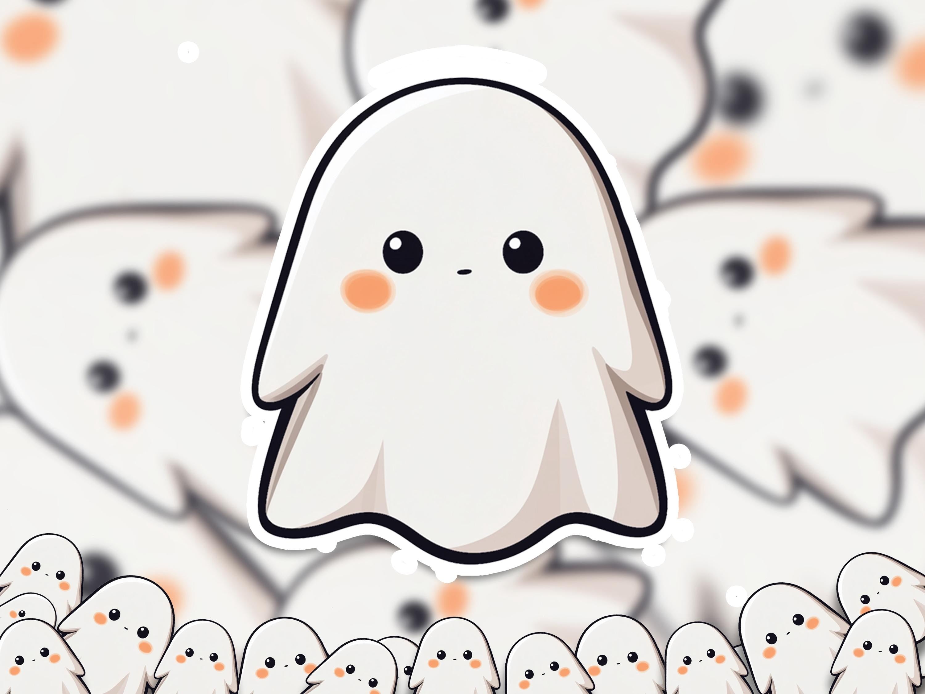 Kawaii Ghost Sticker – Cute Halloween Ghostie Decal, Journal Laptop Water Bottle