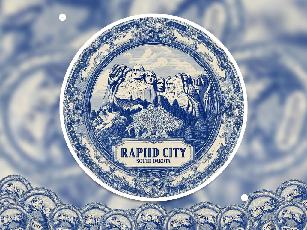 Rapid City South Dakota Sticker Vintage Delft style, Delftware Decal Waterproof Vinyl, Blue City Travel