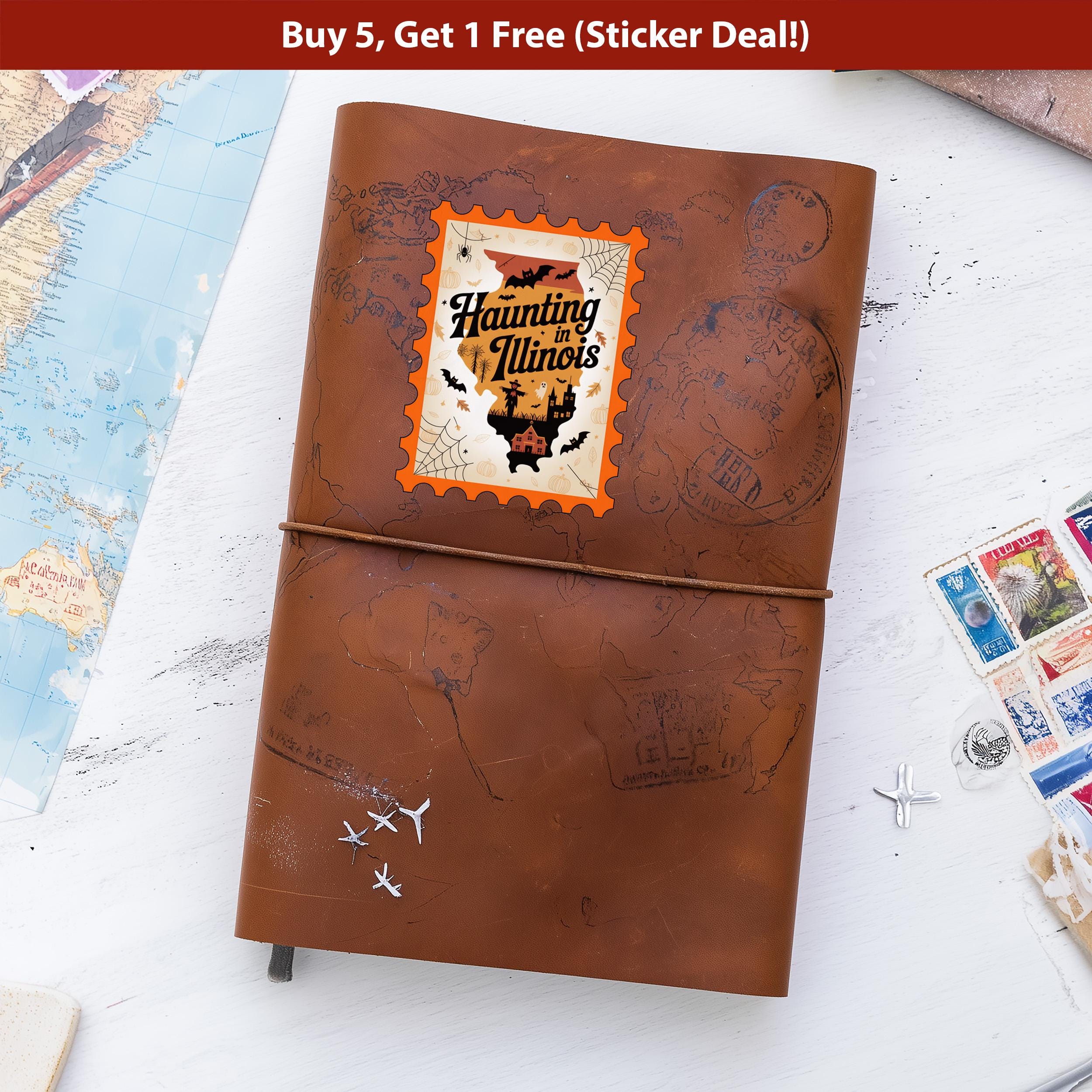 Illinois Stamp Halloween Sticker, Spooky USA Kiss-Cut Vinyl, Waterproof Decal, United States Travel