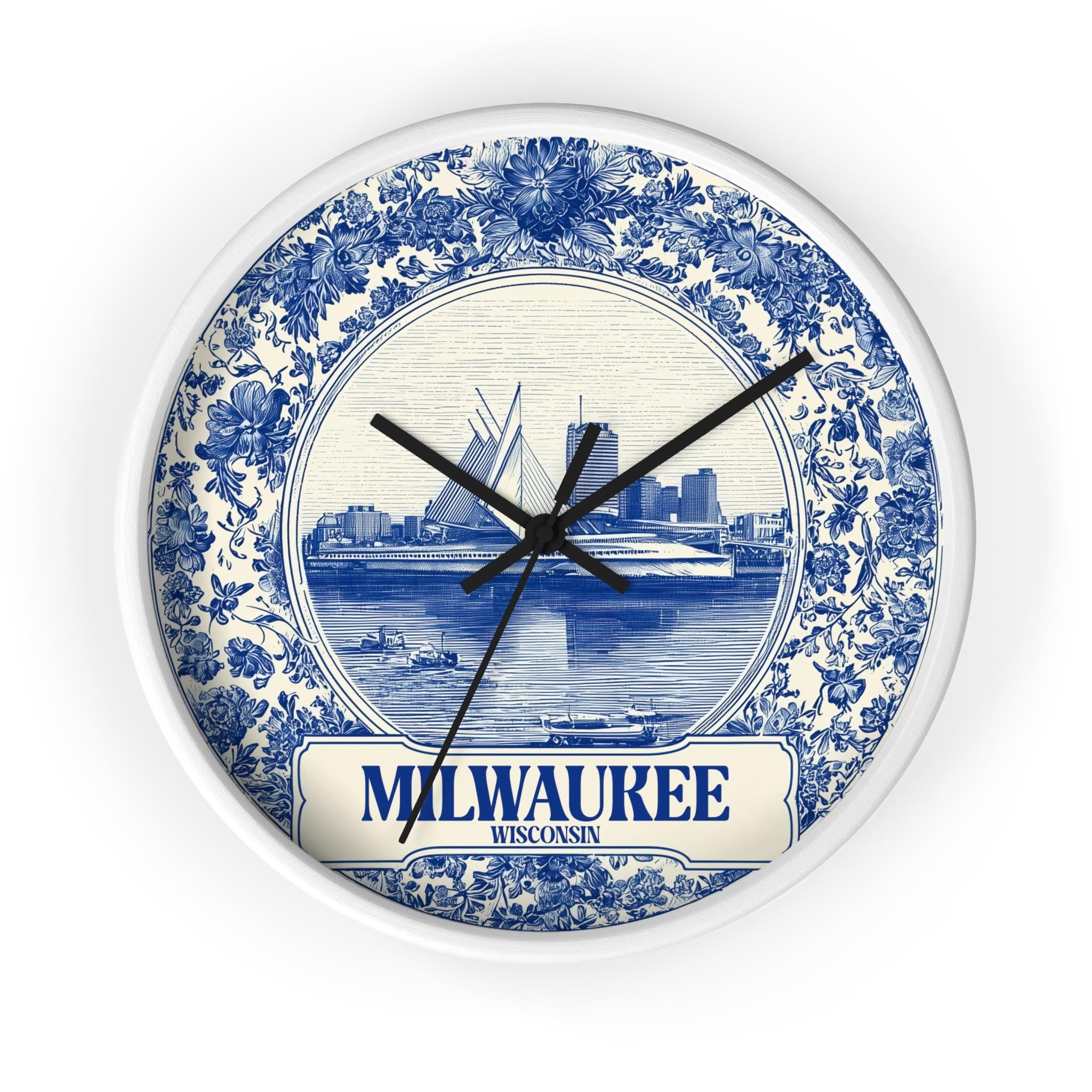 Milwaukee Wisconsin Wall Clock, Delf style Home Decor, Vintage City Travel Keepsake Art