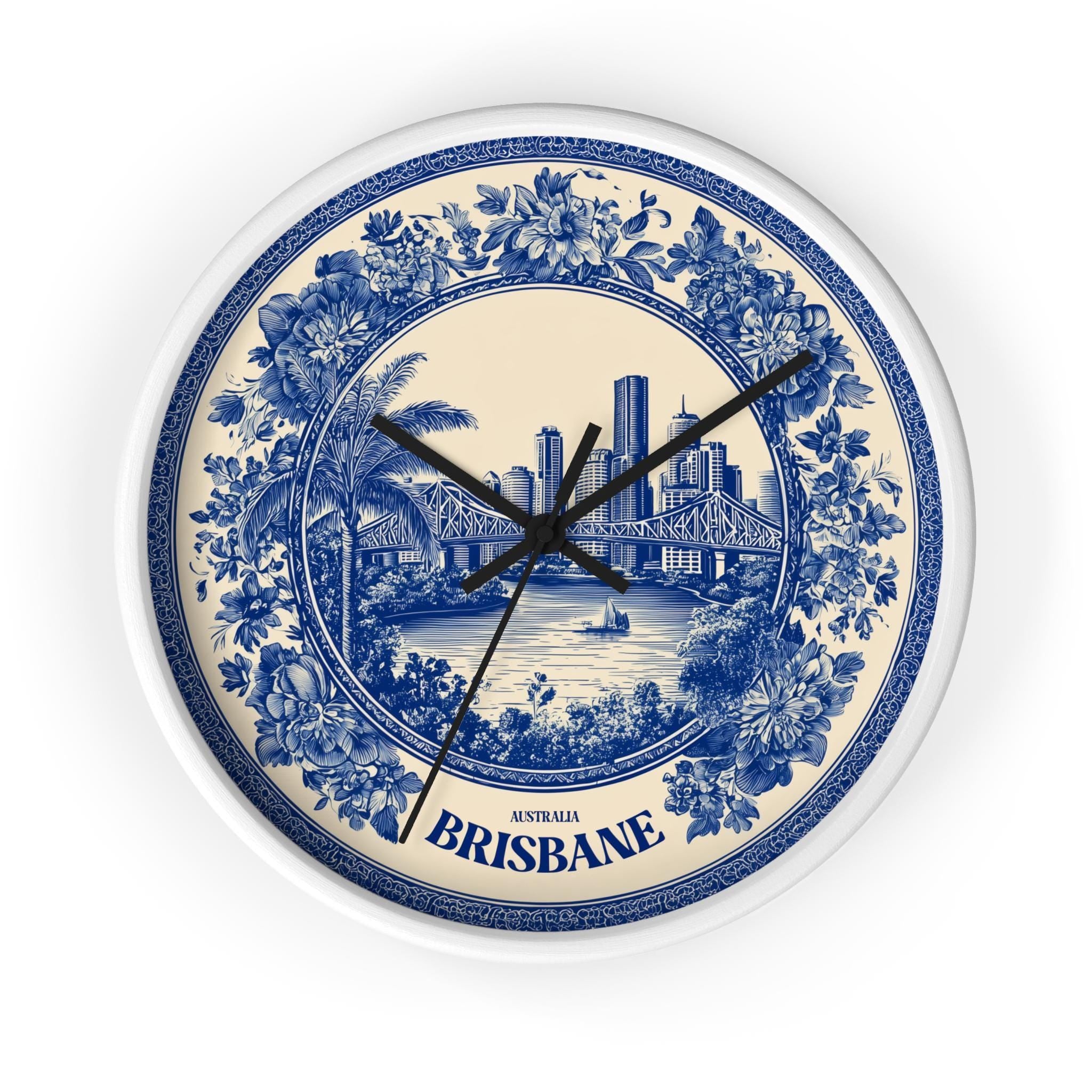 Brisbane Australia Wall Clock, Delf style Home Decor, Vintage City Travel Keepsake Art